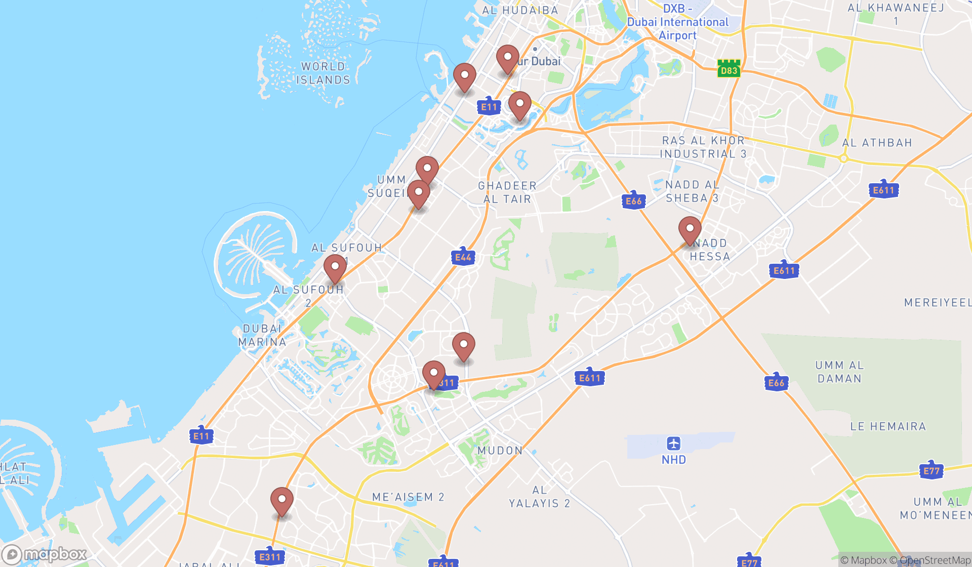 Map showing the ranked house cleaning services in Dubai, Dubai