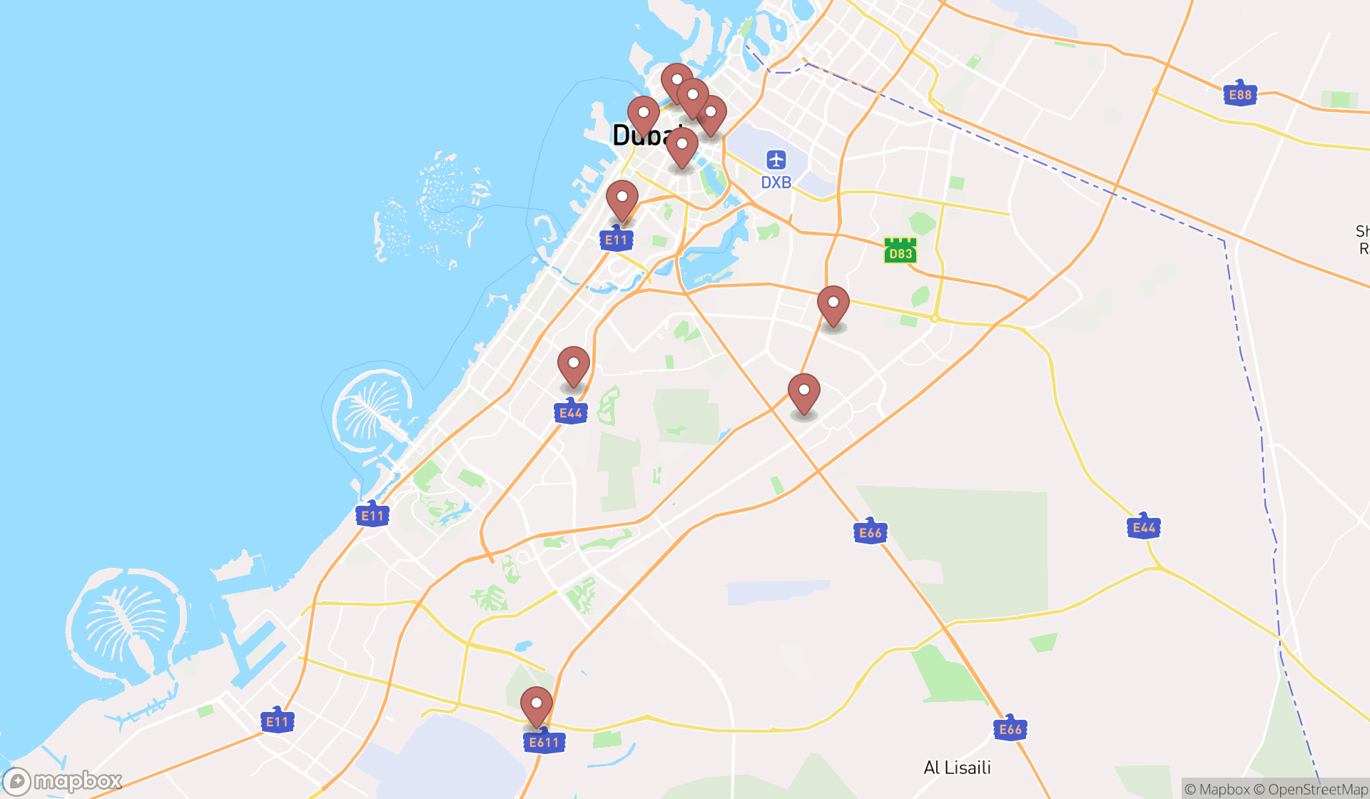 Map showing the ranked house clearance services in Dubai, Dubai