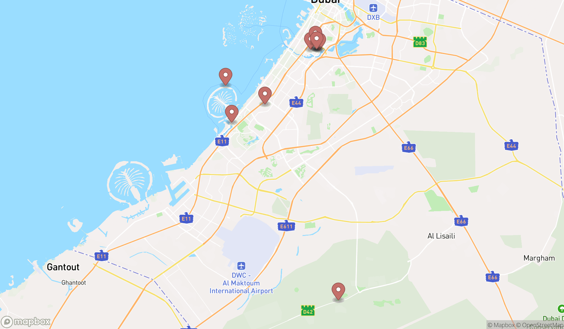 Map showing the ranked houses in Dubai, Dubai