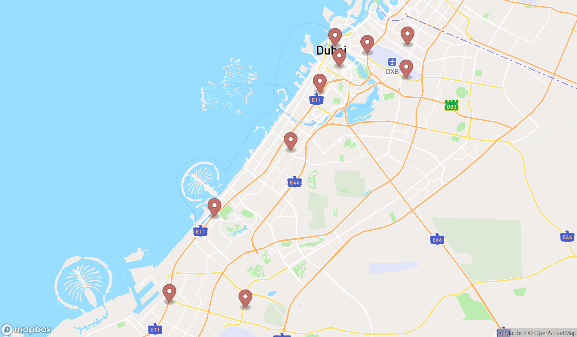 Map showing the ranked household chemicals suppliers in Dubai, Dubai