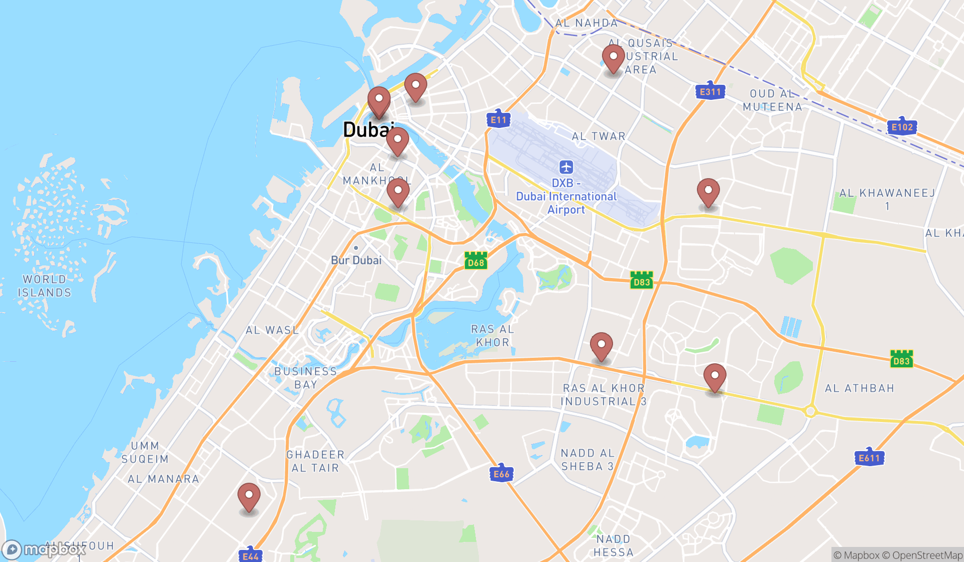 Map showing the ranked household goods wholesalers in Dubai, Dubai