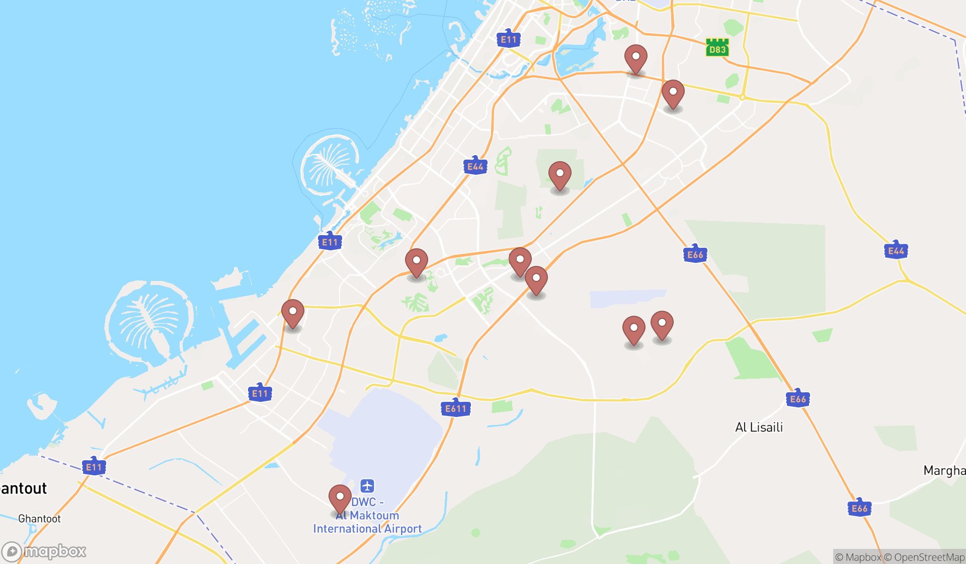 Map showing the ranked housing societies in Dubai, Dubai