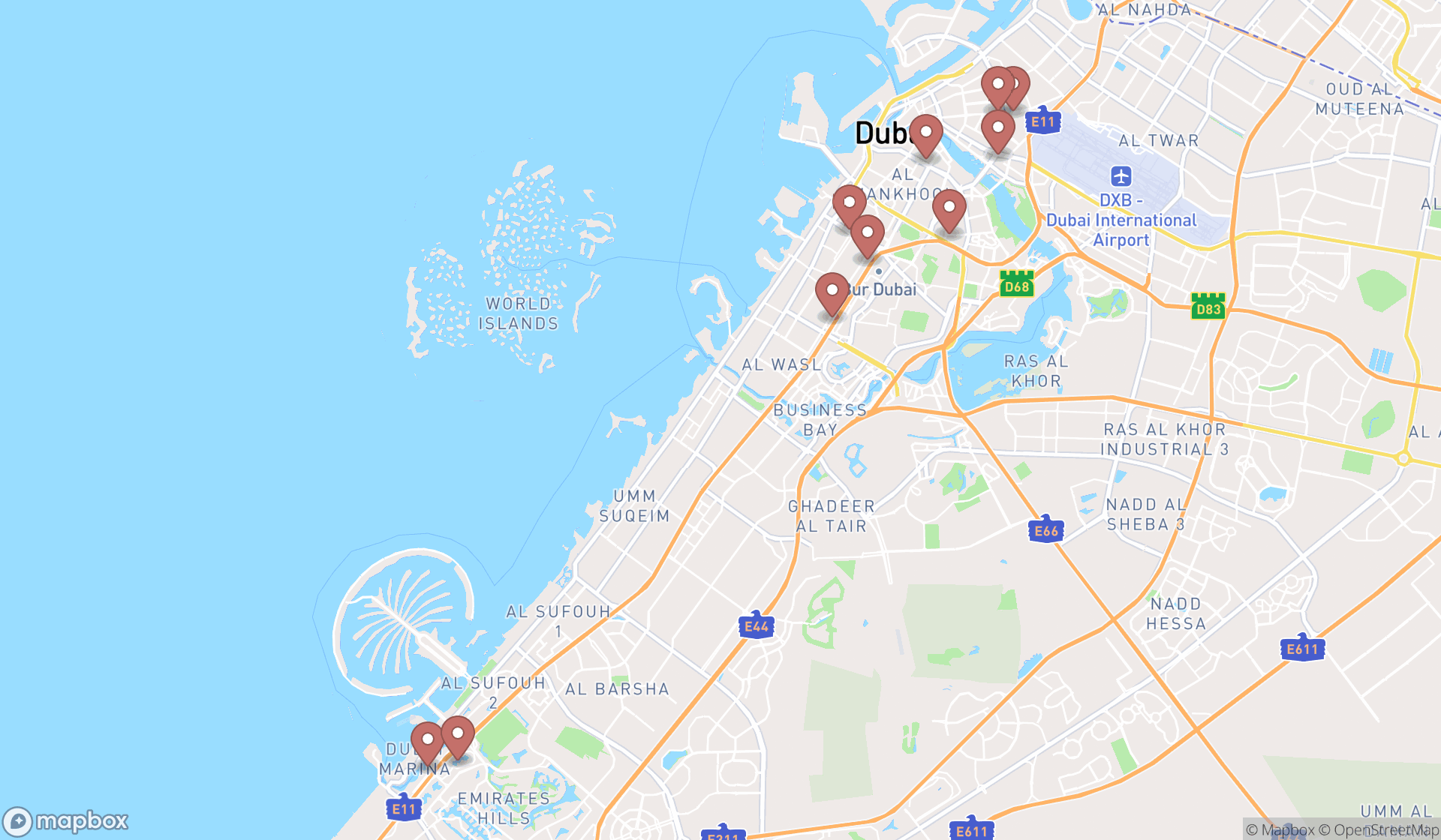 Map showing the ranked human resource consultings in Dubai, Dubai