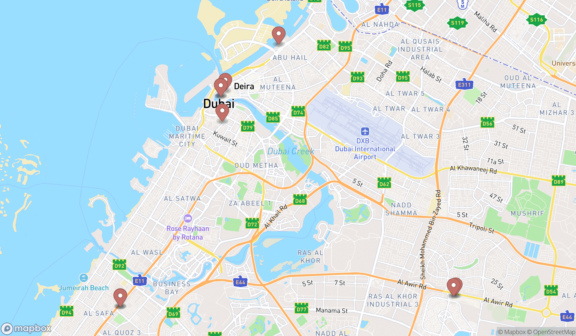 Map showing the ranked hunting and fishing stores in Dubai, Dubai