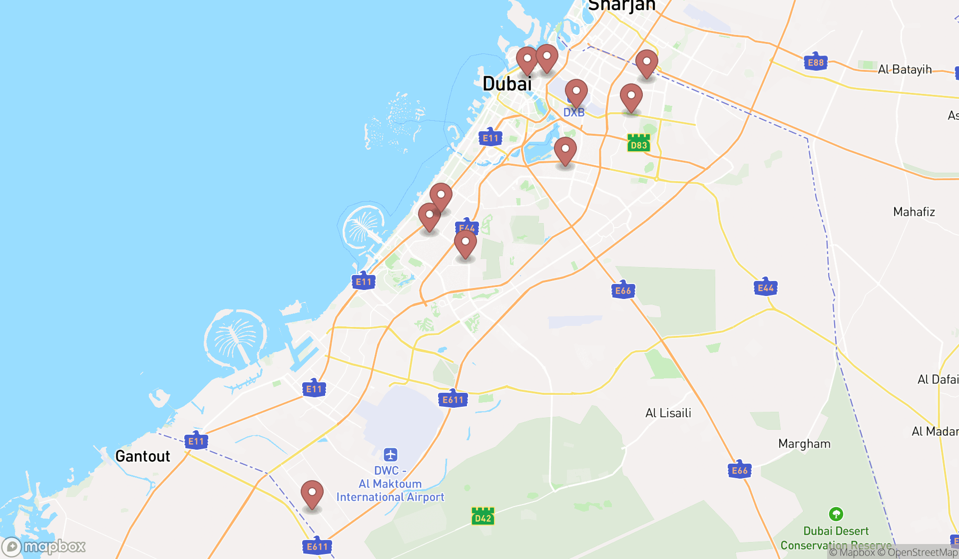 Map showing the ranked hvac contractors in Dubai, Dubai