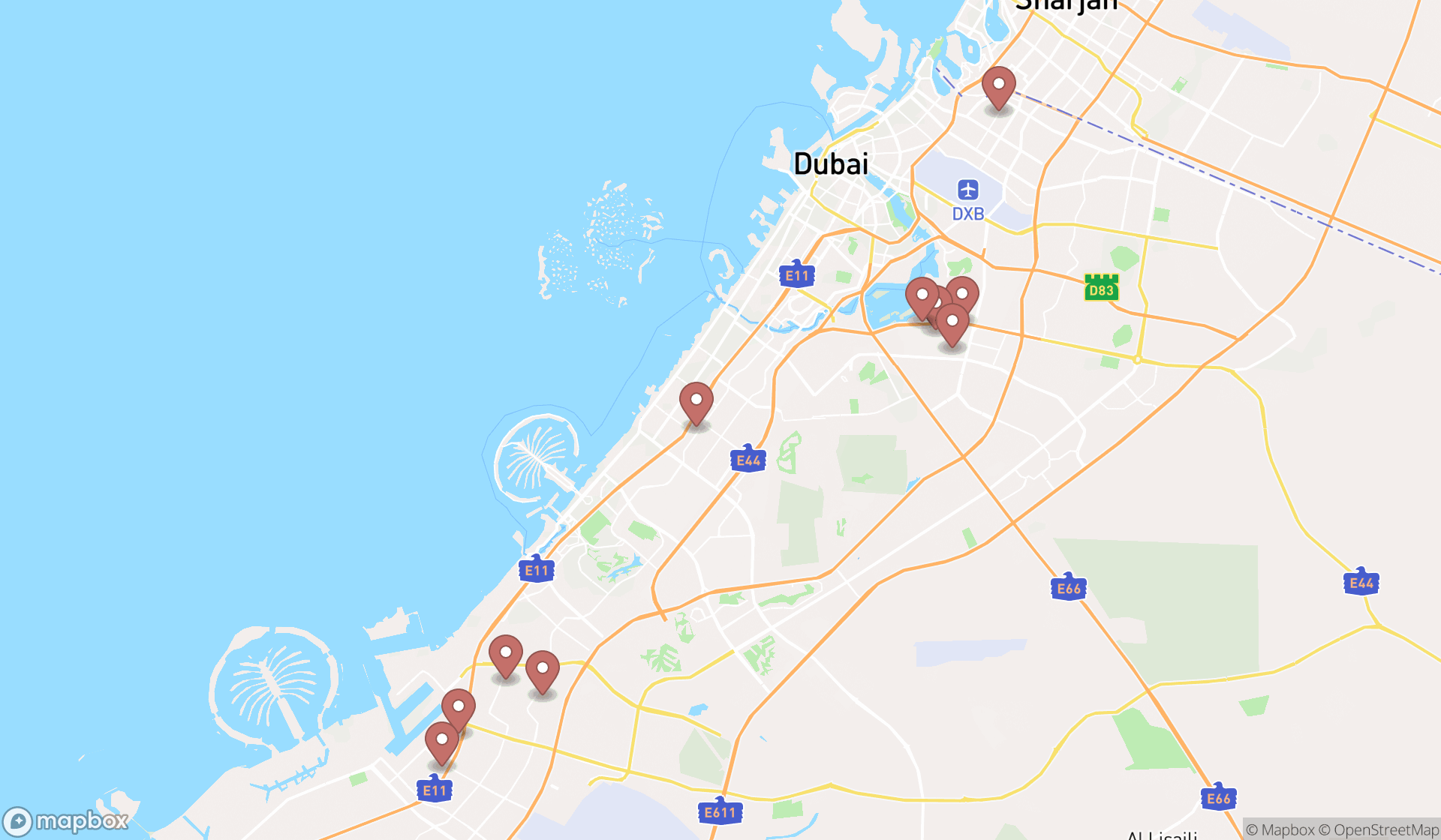 Map showing the ranked hydraulic equipment suppliers in Dubai, Dubai