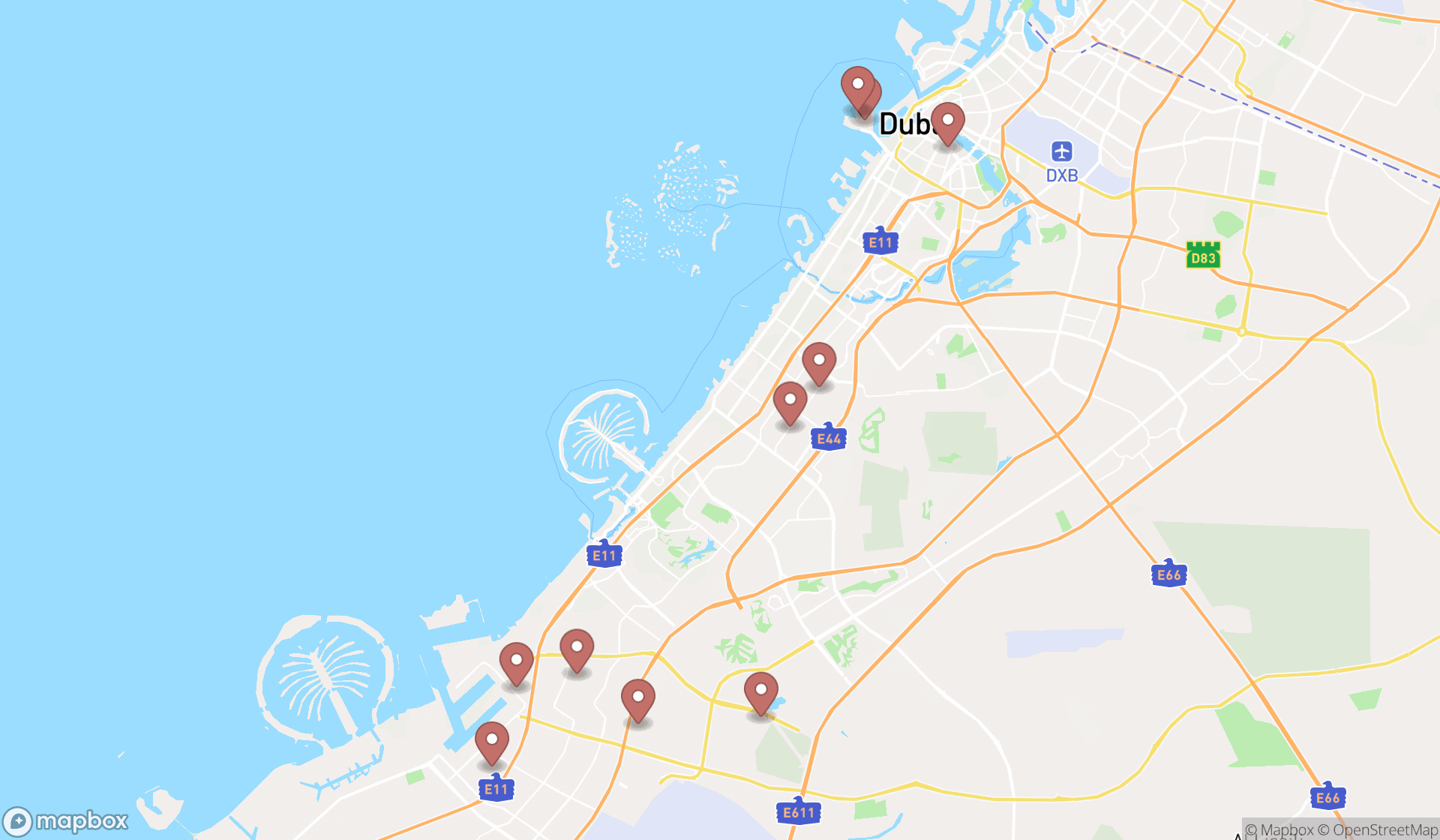 Map showing the ranked hydraulic repair services in Dubai, Dubai