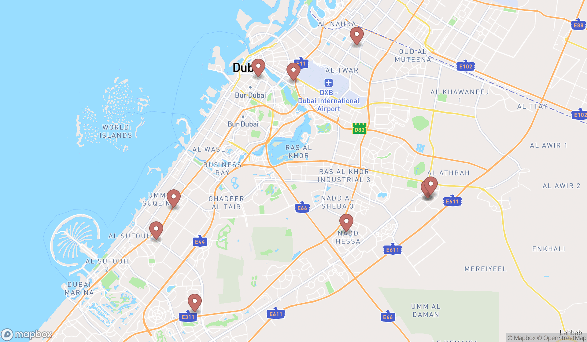 Map showing the ranked hydroponics equipment suppliers in Dubai, Dubai