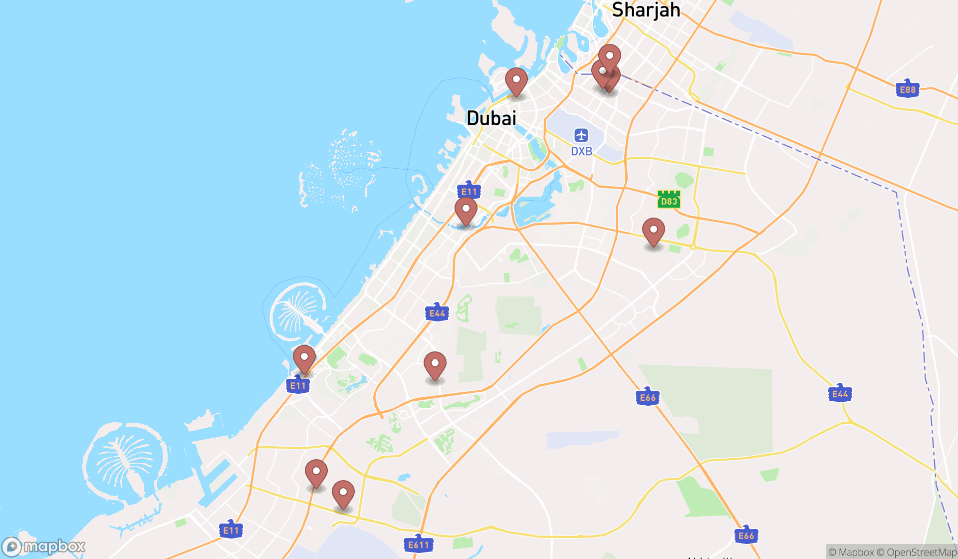 Map showing the ranked hygiene articles wholesalers in Dubai, Dubai