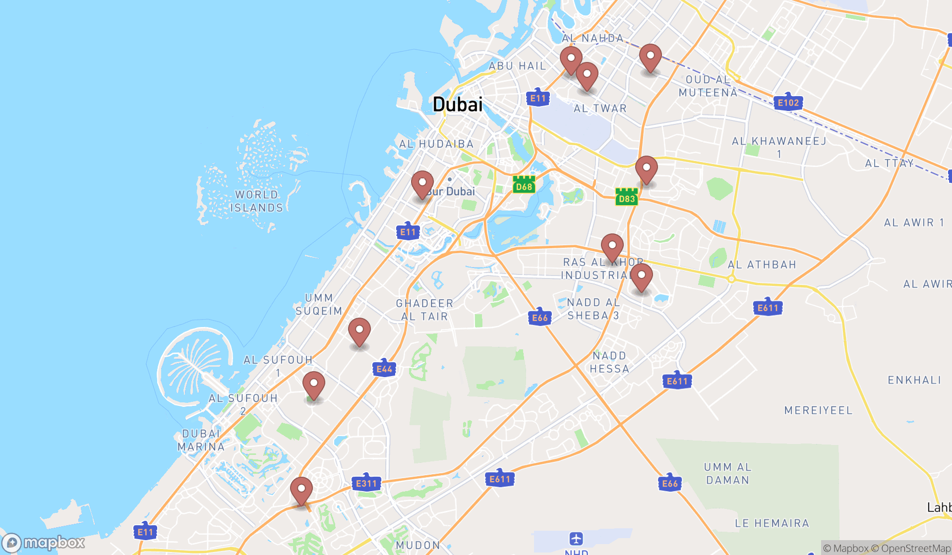 Map showing the ranked hypermarkets in Dubai, Dubai