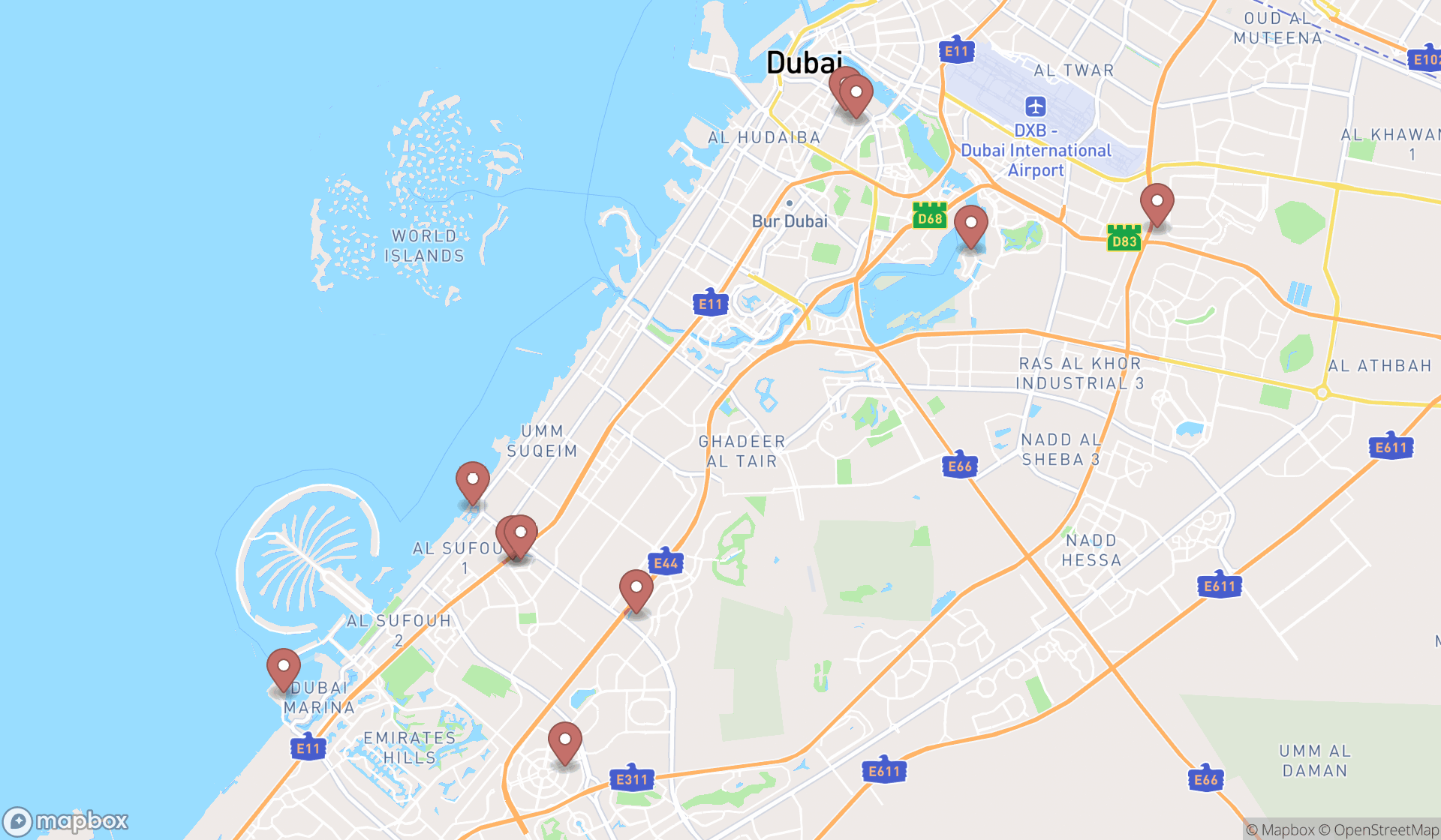Map showing the ranked ice cream shops in Dubai, Dubai