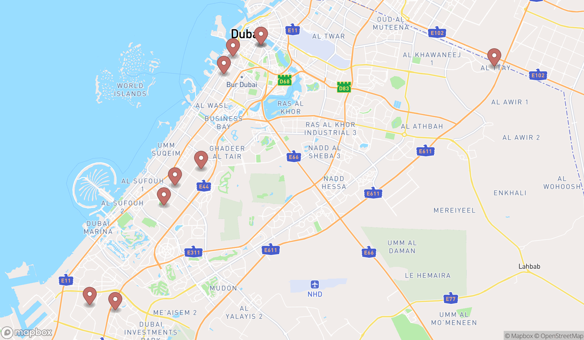 Map showing the ranked ice suppliers in Dubai, Dubai