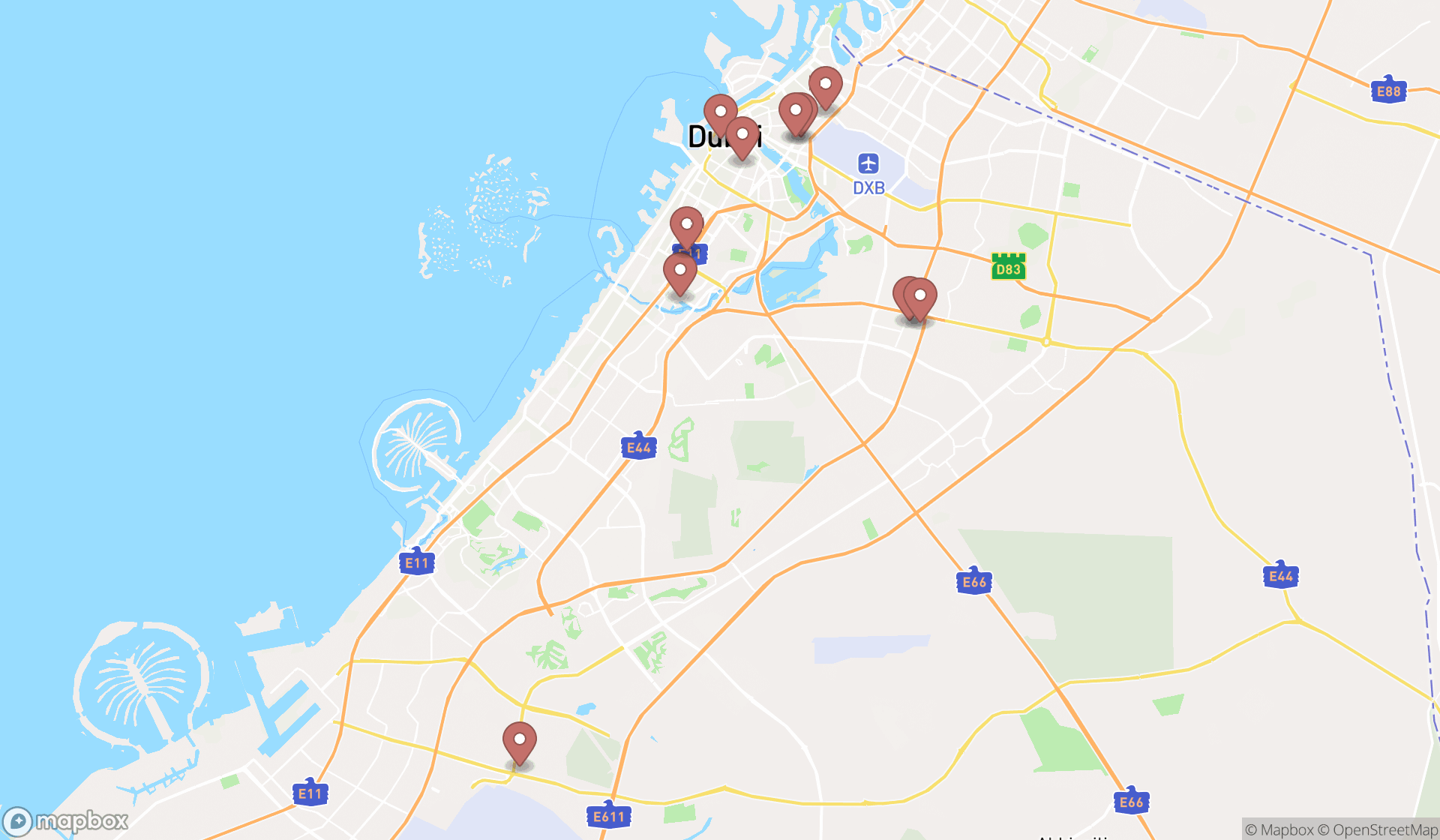 Map showing the ranked import export companies in Dubai, Dubai