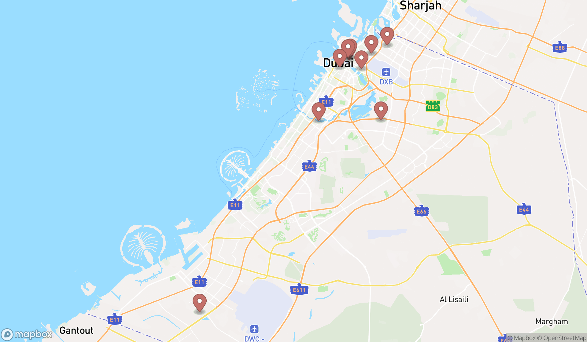 Map showing the ranked importers in Dubai, Dubai