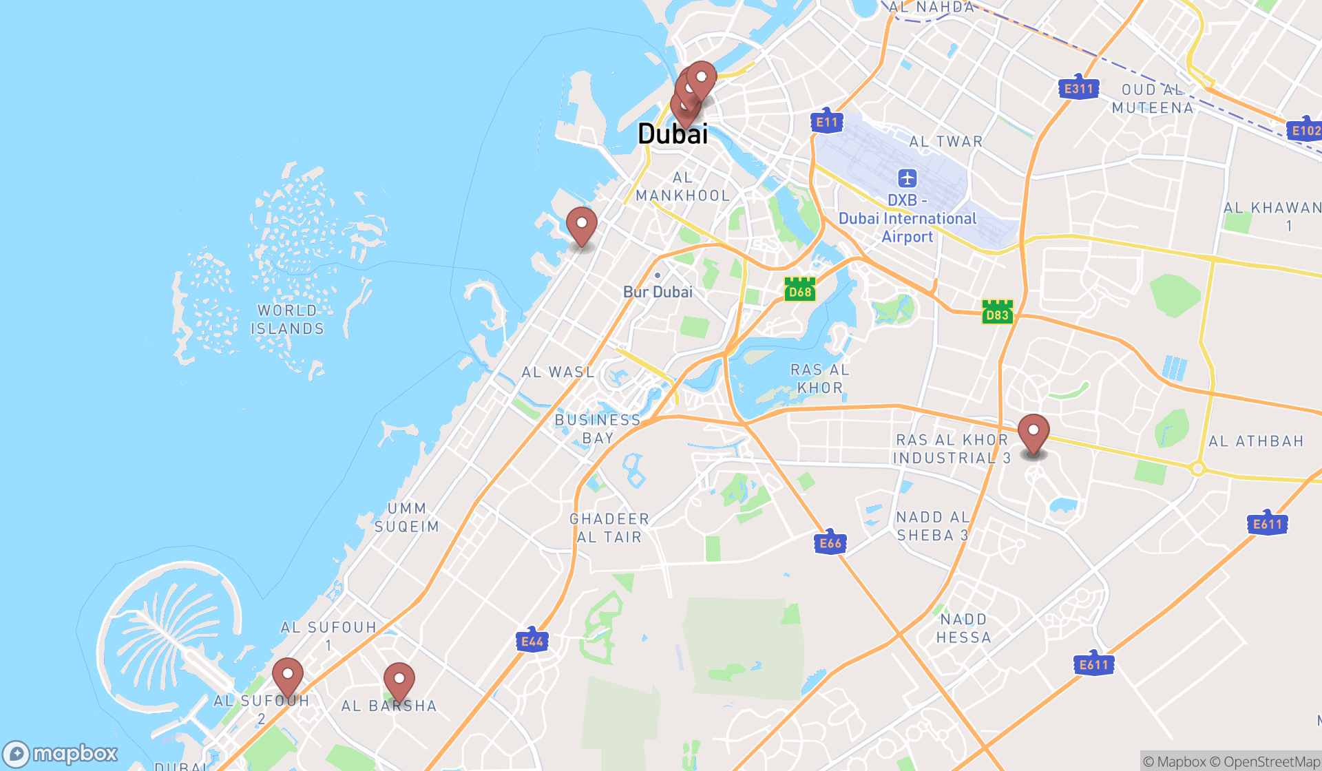 Map showing the ranked incense suppliers in Dubai, Dubai