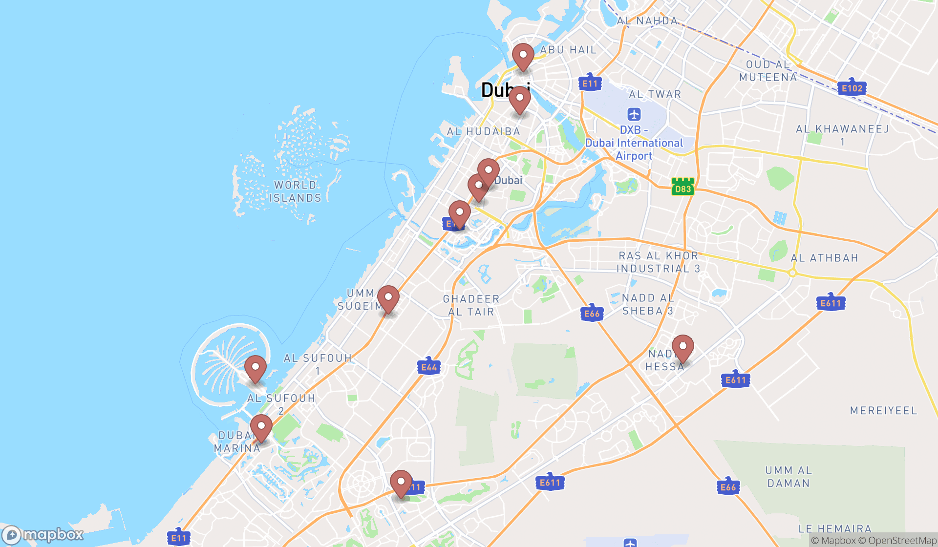 Map showing the ranked indoor cyclings in Dubai, Dubai