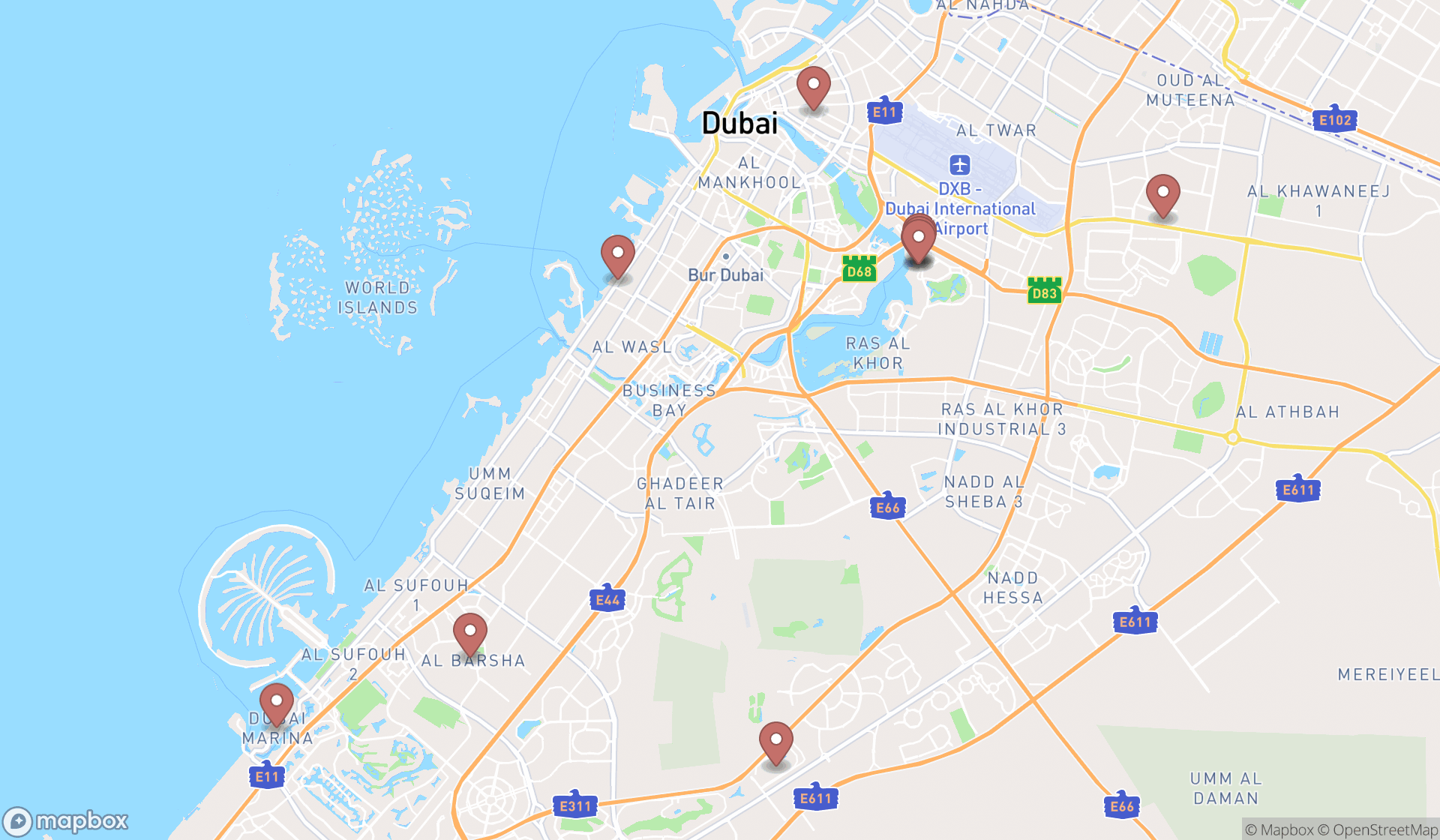 Map showing the ranked indoor playgrounds in Dubai, Dubai