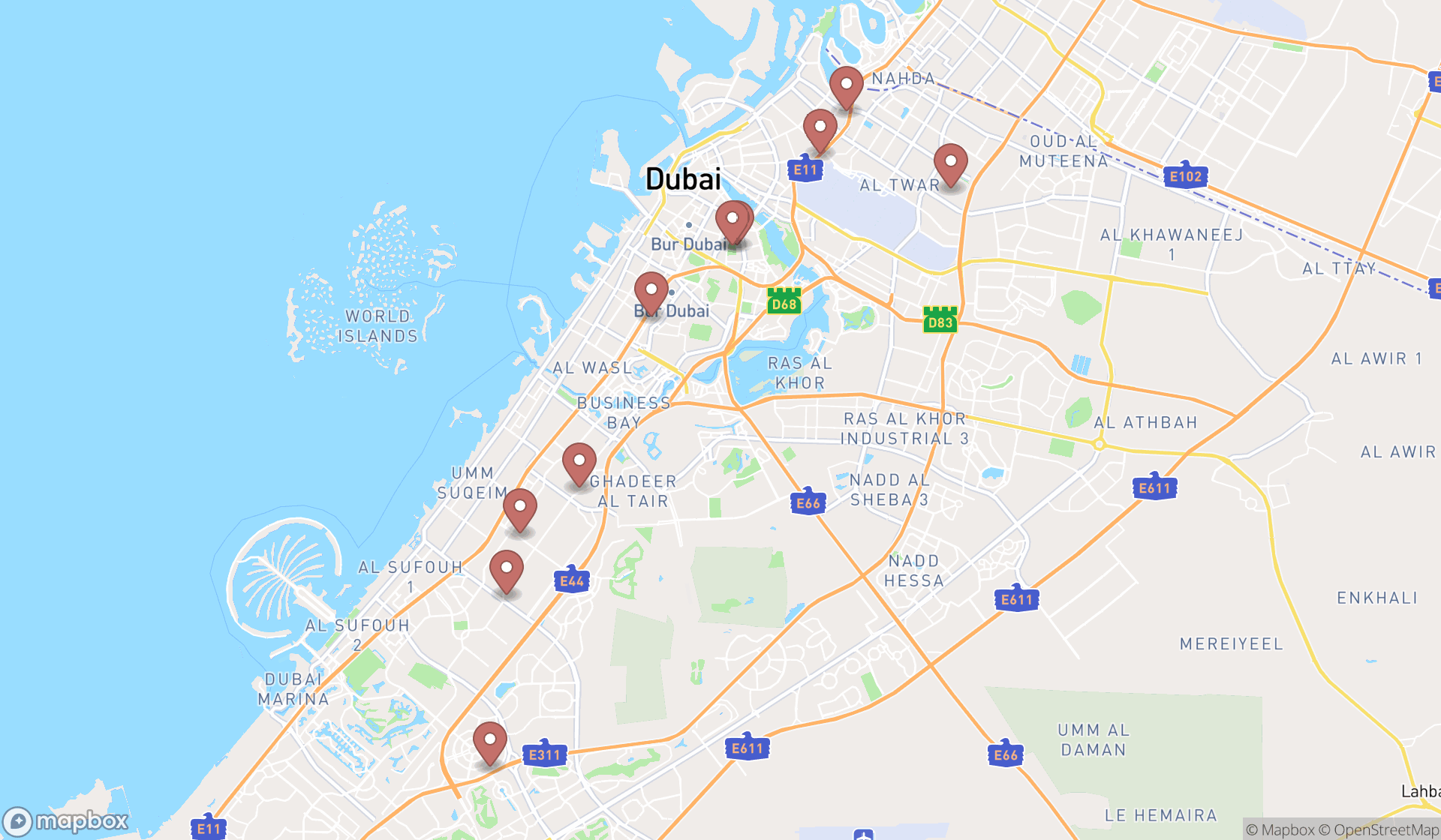 Map showing the ranked indoor swimming pools in Dubai, Dubai