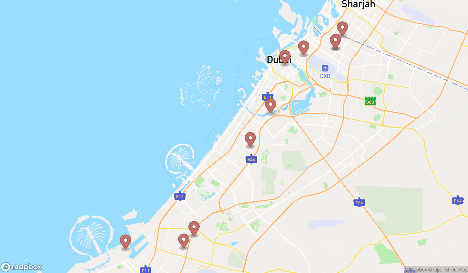 Map showing the ranked industrial chemicals wholesalers in Dubai, Dubai