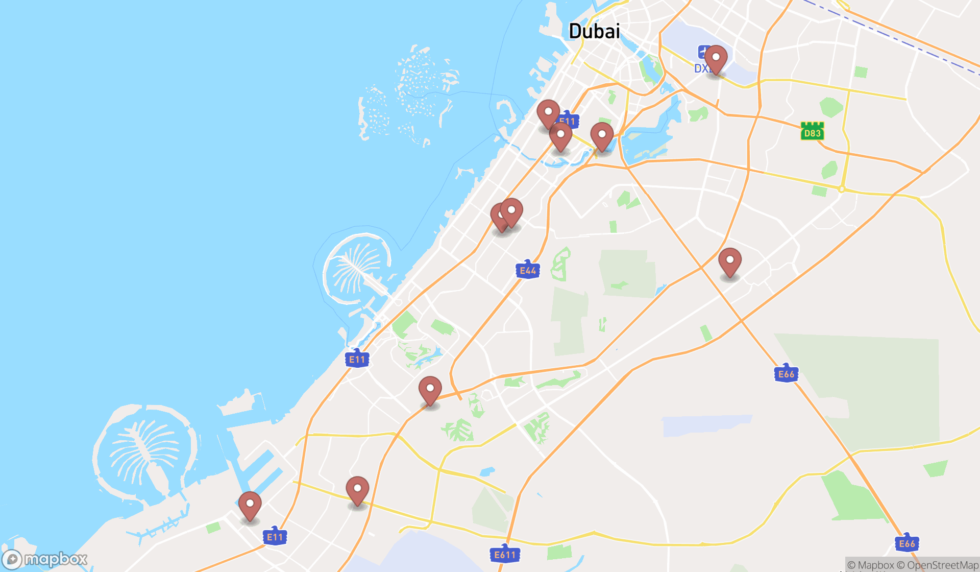 Map showing the ranked industrial design companies in Dubai, Dubai