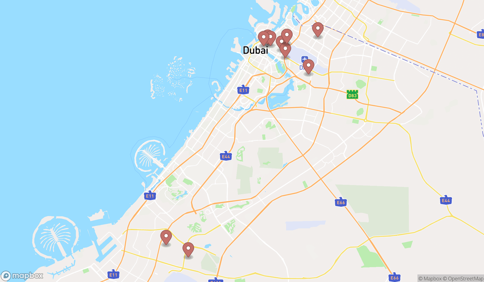 Map showing the ranked industrial equipment suppliers in Dubai, Dubai