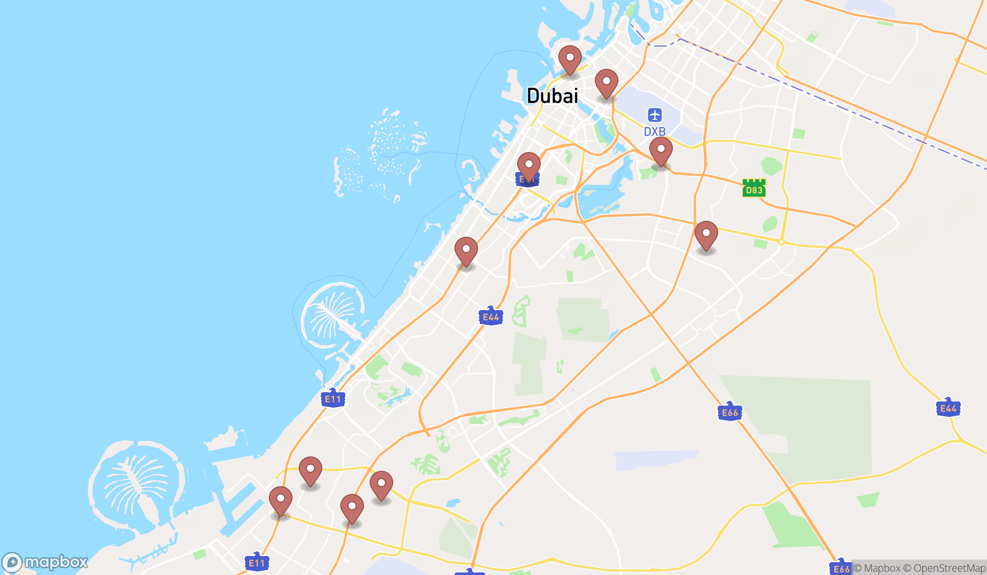 Map showing the ranked industrial gas suppliers in Dubai, Dubai