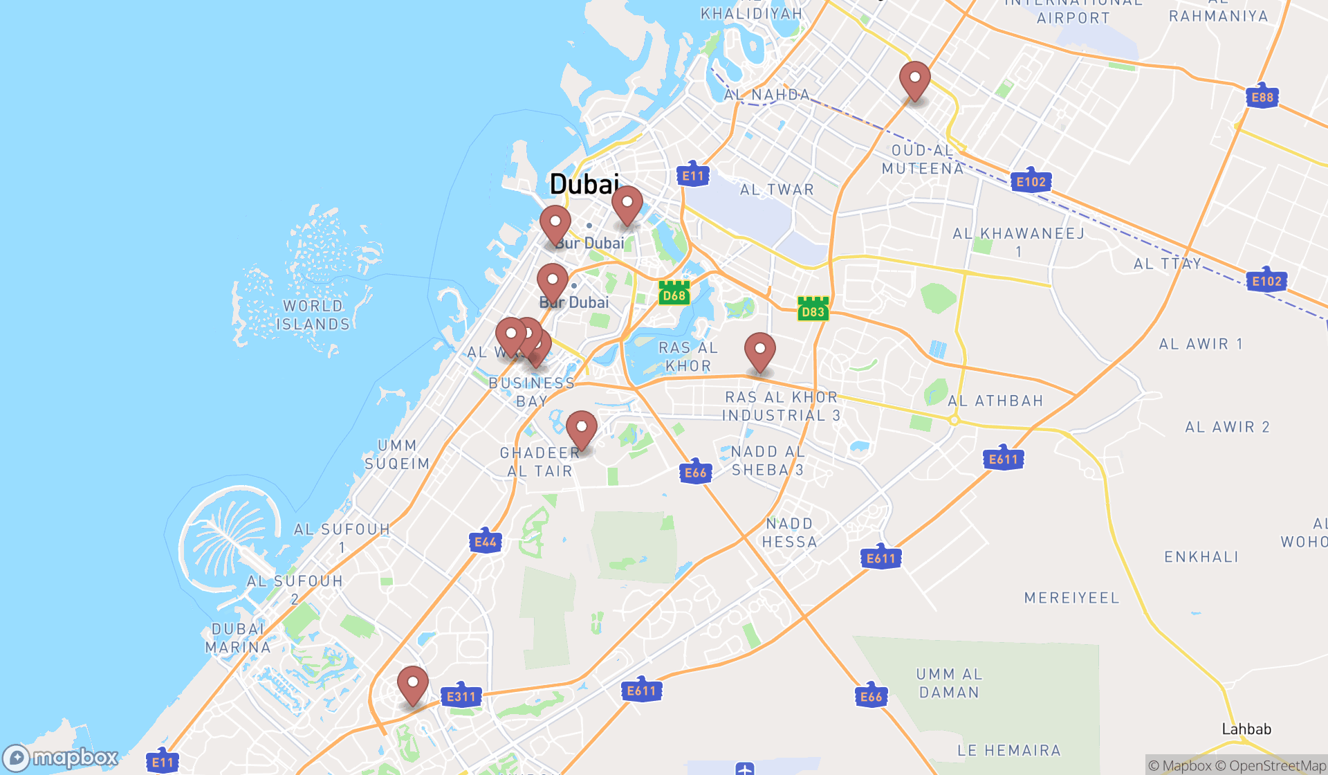 Map showing the ranked industrial real estate agencies in Dubai, Dubai
