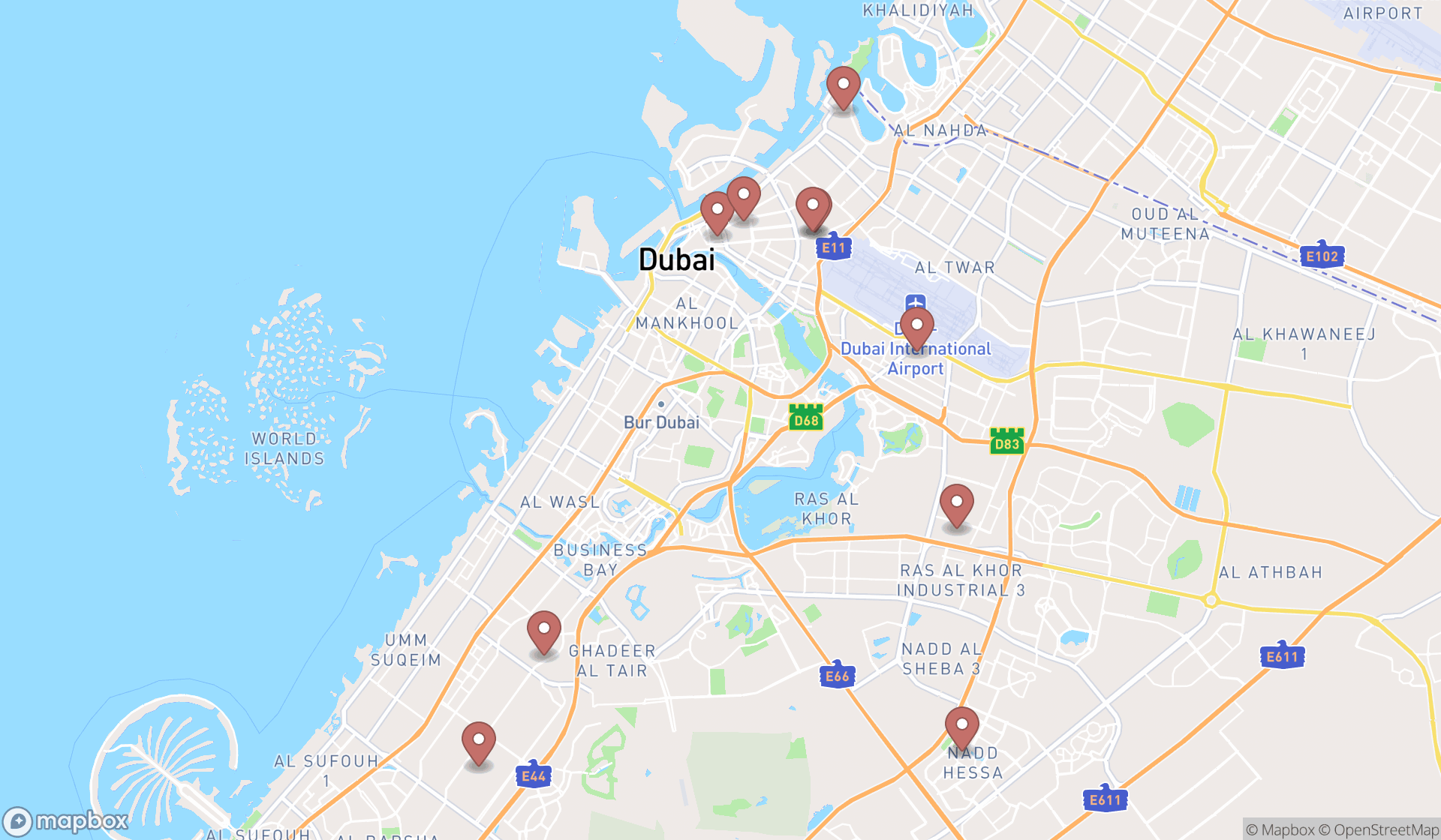 Map showing the ranked industrial supermarkets in Dubai, Dubai