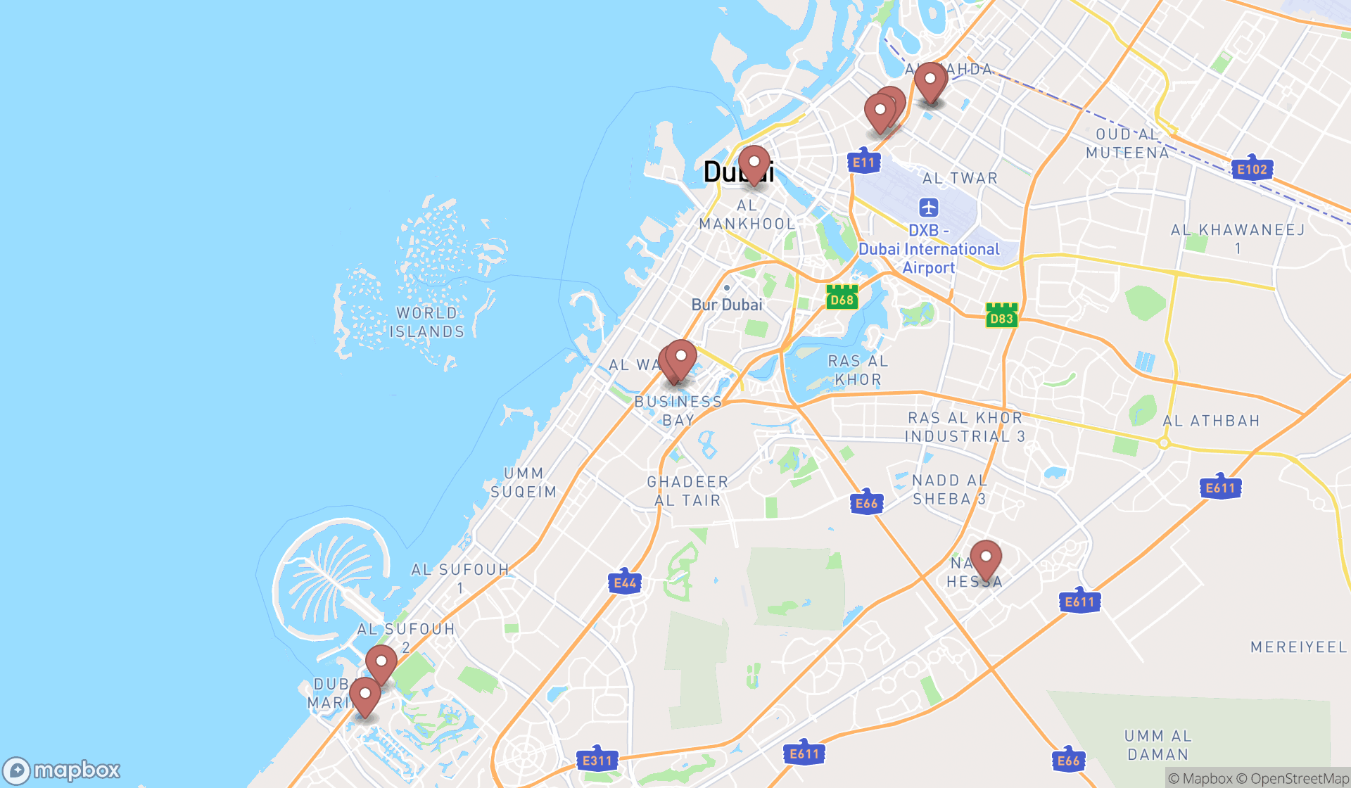 Map showing the ranked information services in Dubai, Dubai