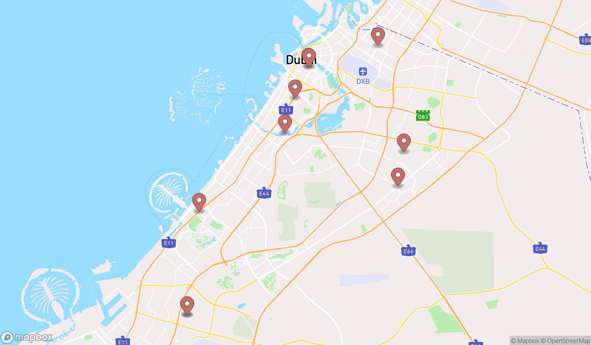 Map showing the ranked institute of technologies in Dubai, Dubai