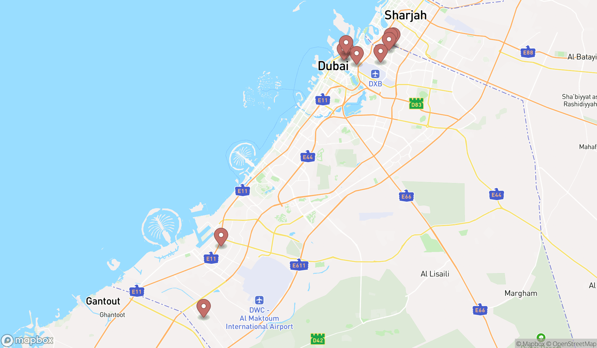 Map showing the ranked insulation contractors in Dubai, Dubai