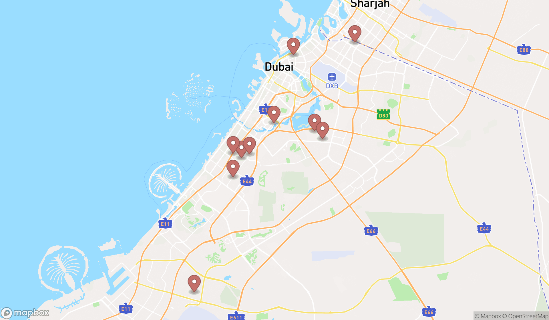 Map showing the ranked insulation materials stores in Dubai, Dubai