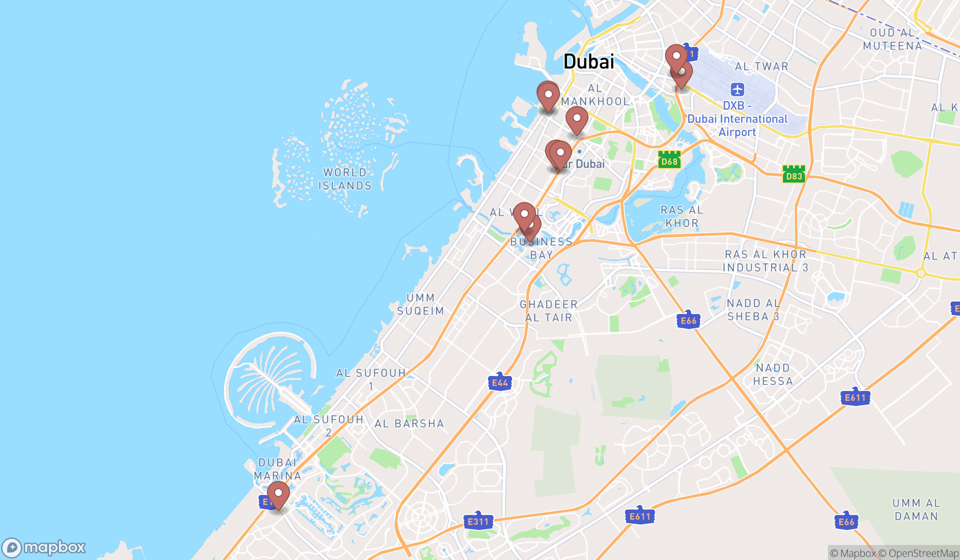 Map showing the ranked insurance attorneys in Dubai, Dubai