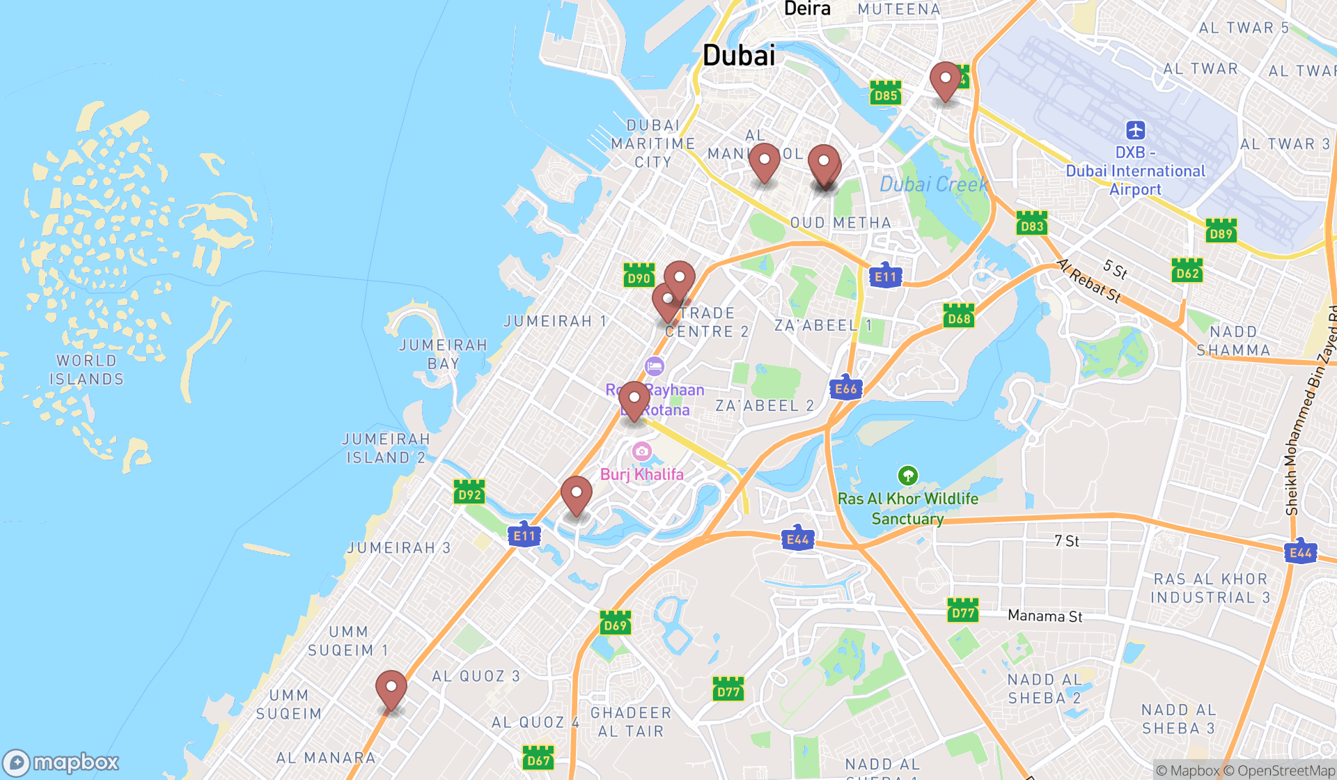 Map showing the ranked insurance brokers in Dubai, Dubai