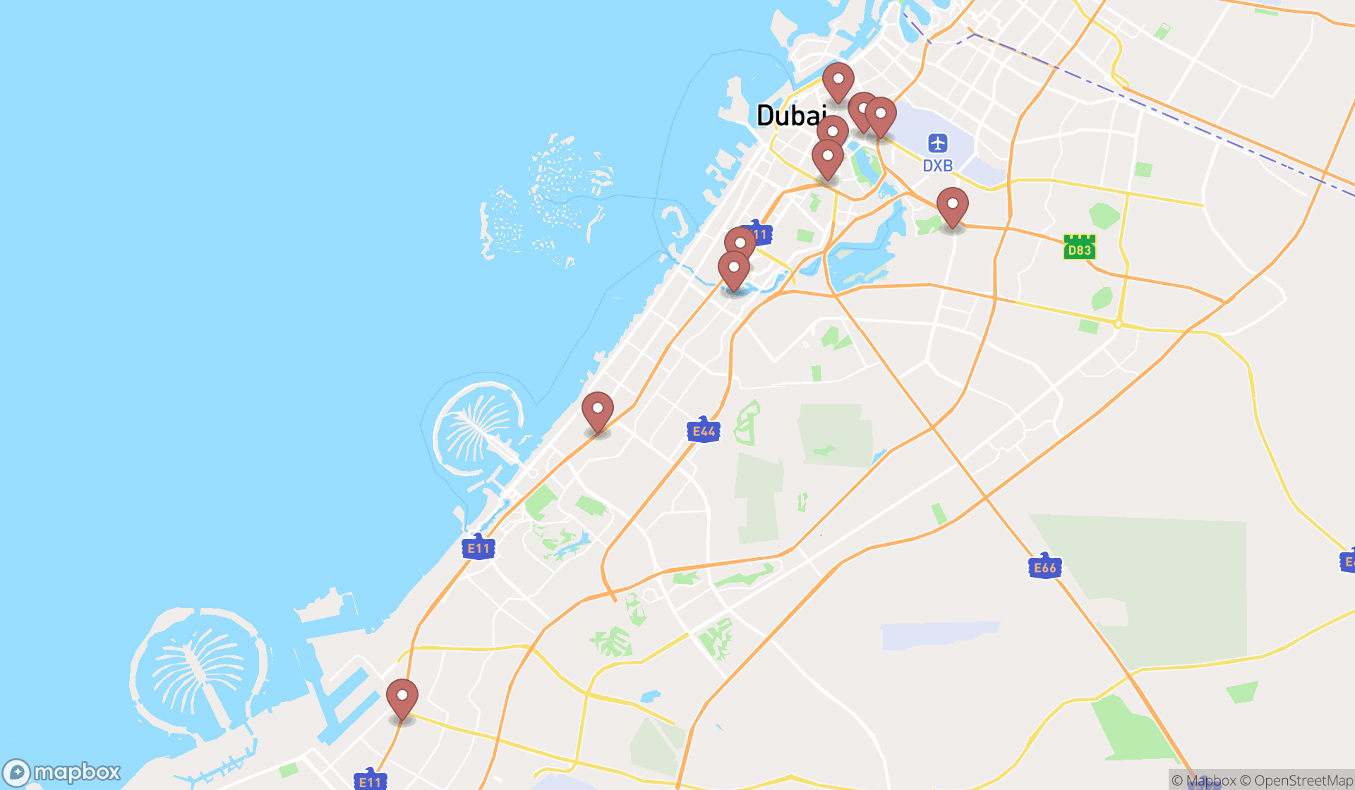 Map showing the ranked insurance companies in Dubai, Dubai
