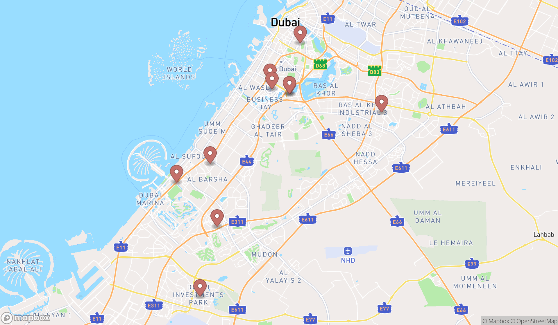 Map showing the ranked interior architect offices in Dubai, Dubai