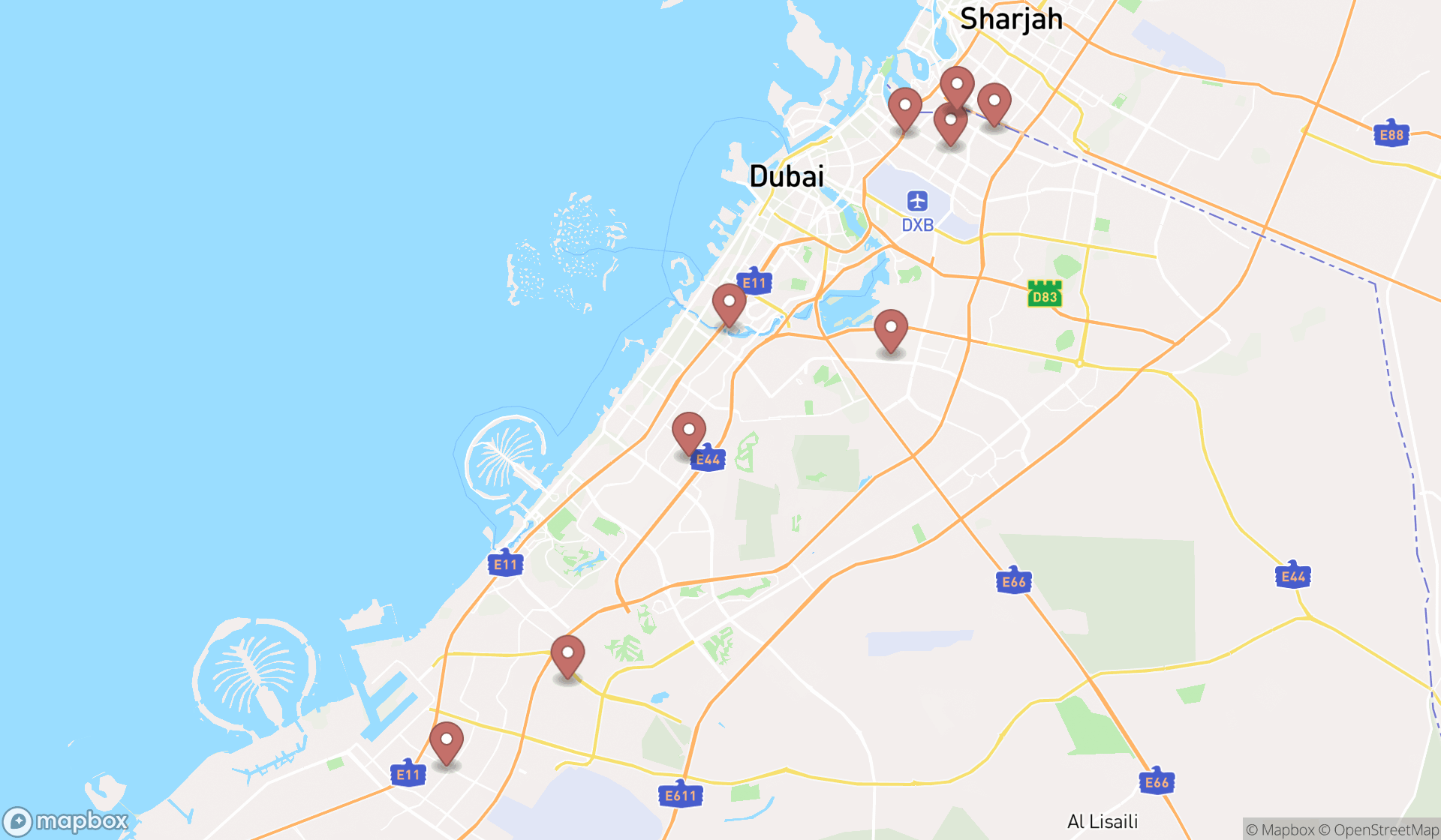 Map showing the ranked interior decorations in Dubai, Dubai