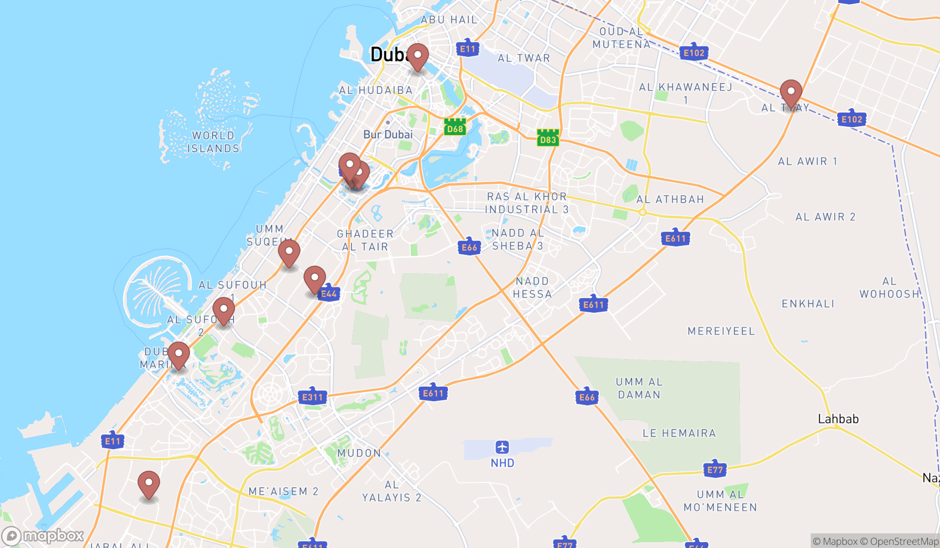 Map showing the ranked interior designers in Dubai, Dubai