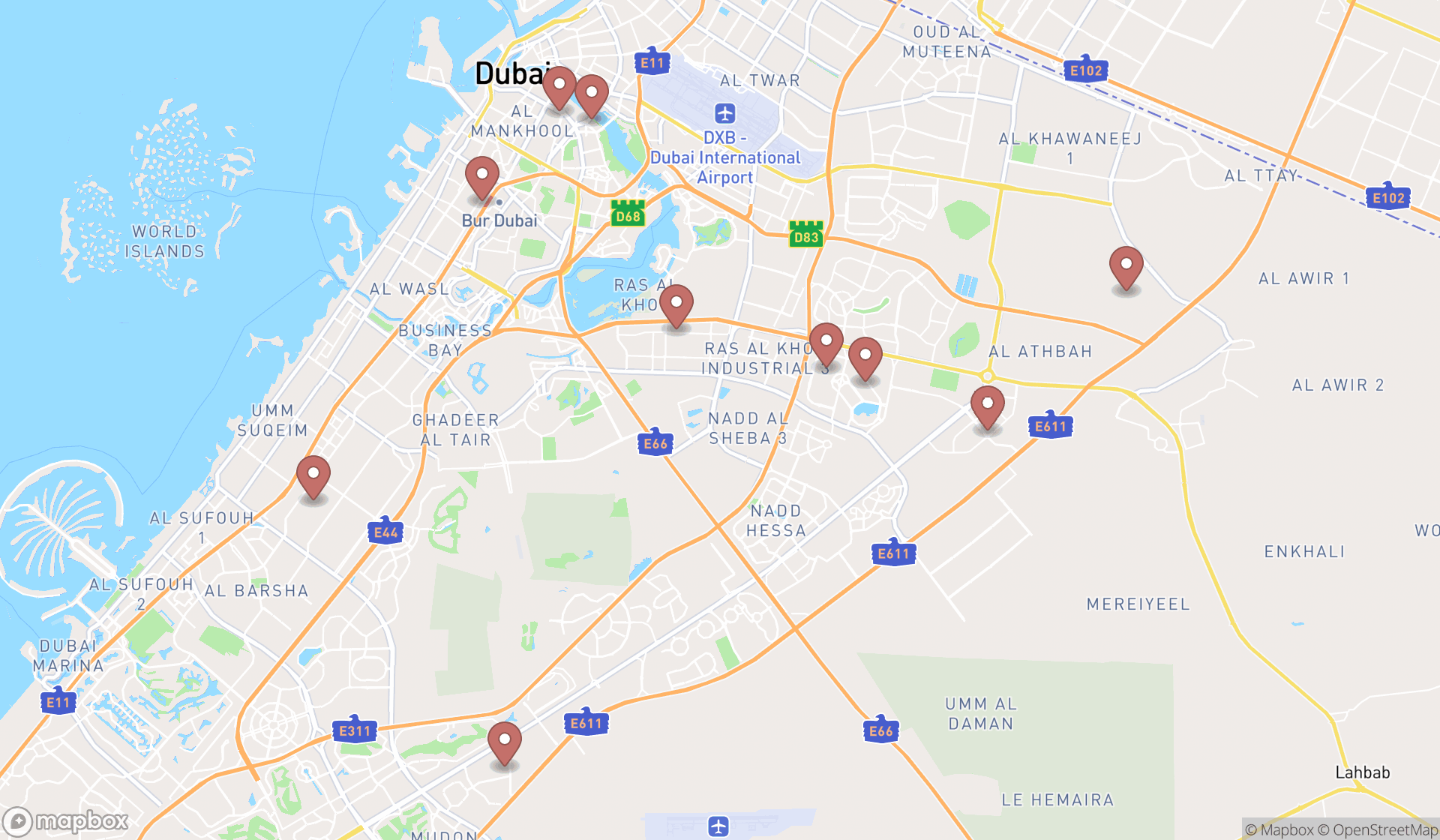 Map showing the ranked interior plant services in Dubai, Dubai