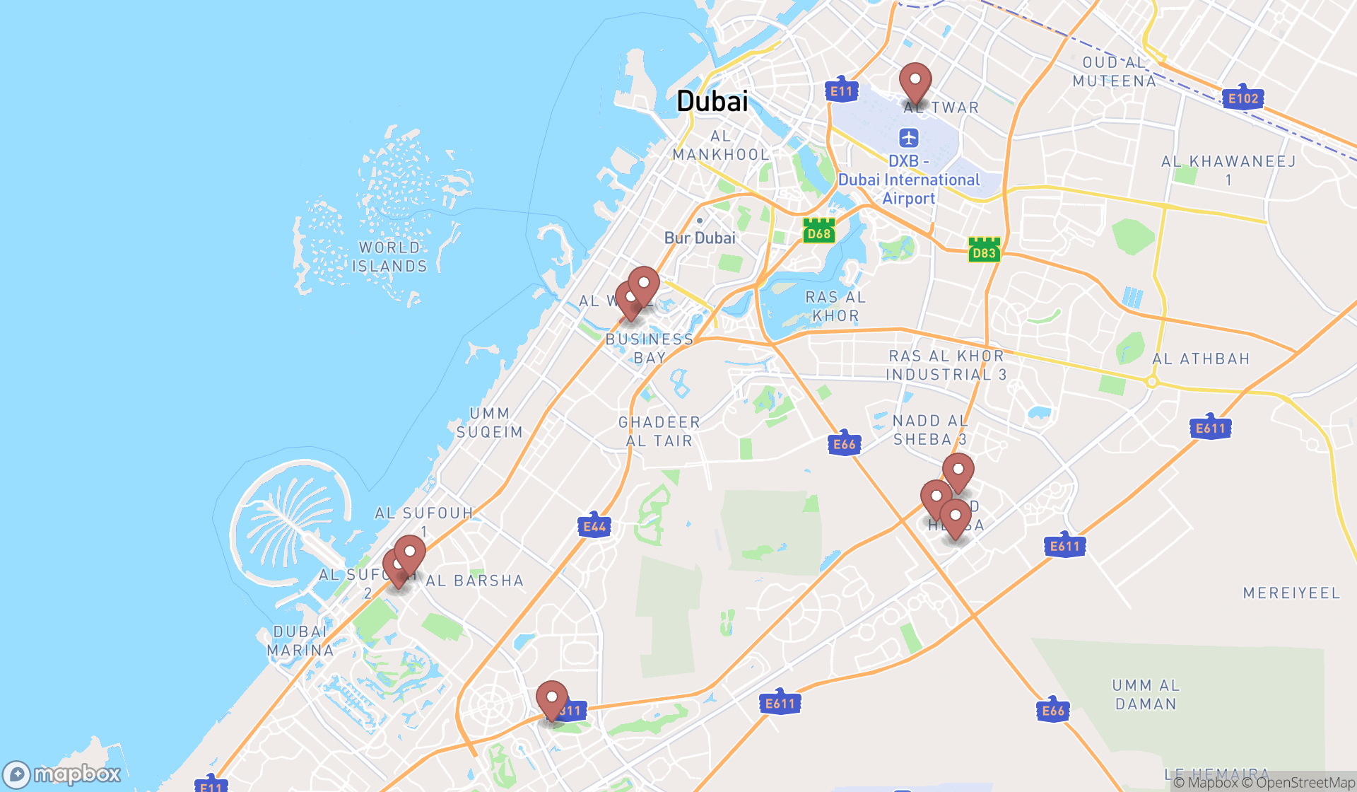 Map showing the ranked international trade consultants in Dubai, Dubai