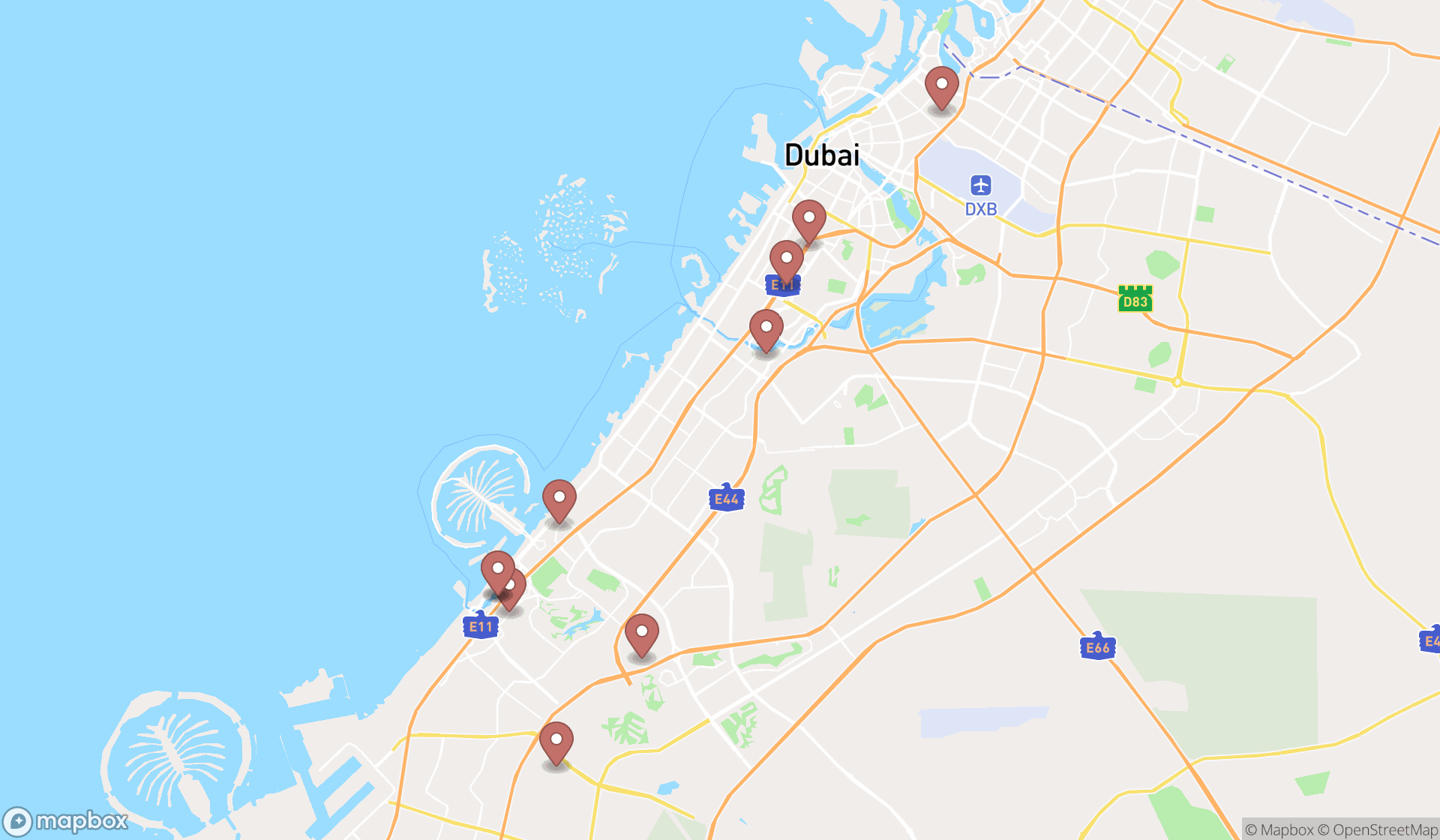 Map showing the ranked internet marketing services in Dubai, Dubai