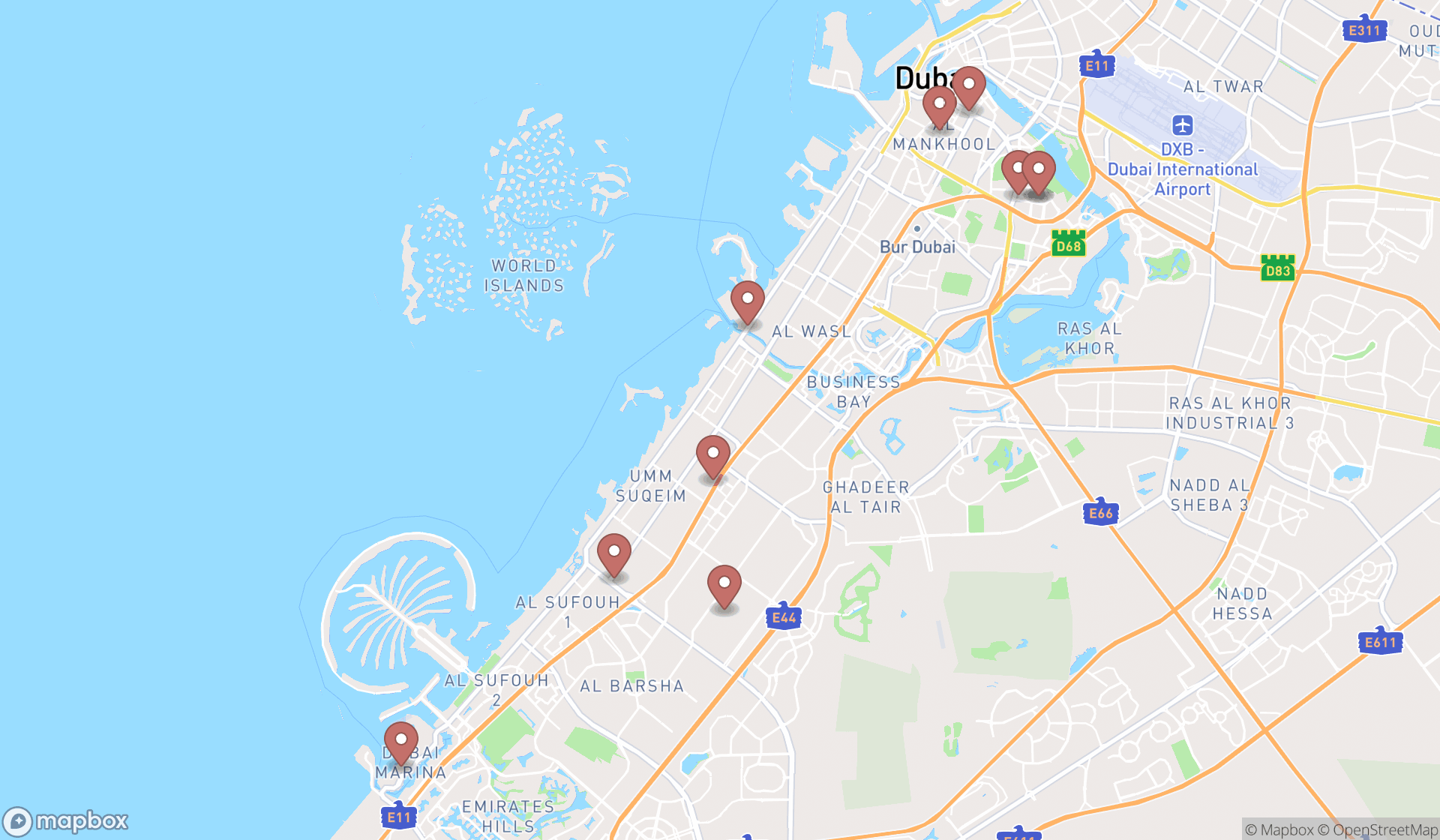 Map showing the ranked internists in Dubai, Dubai