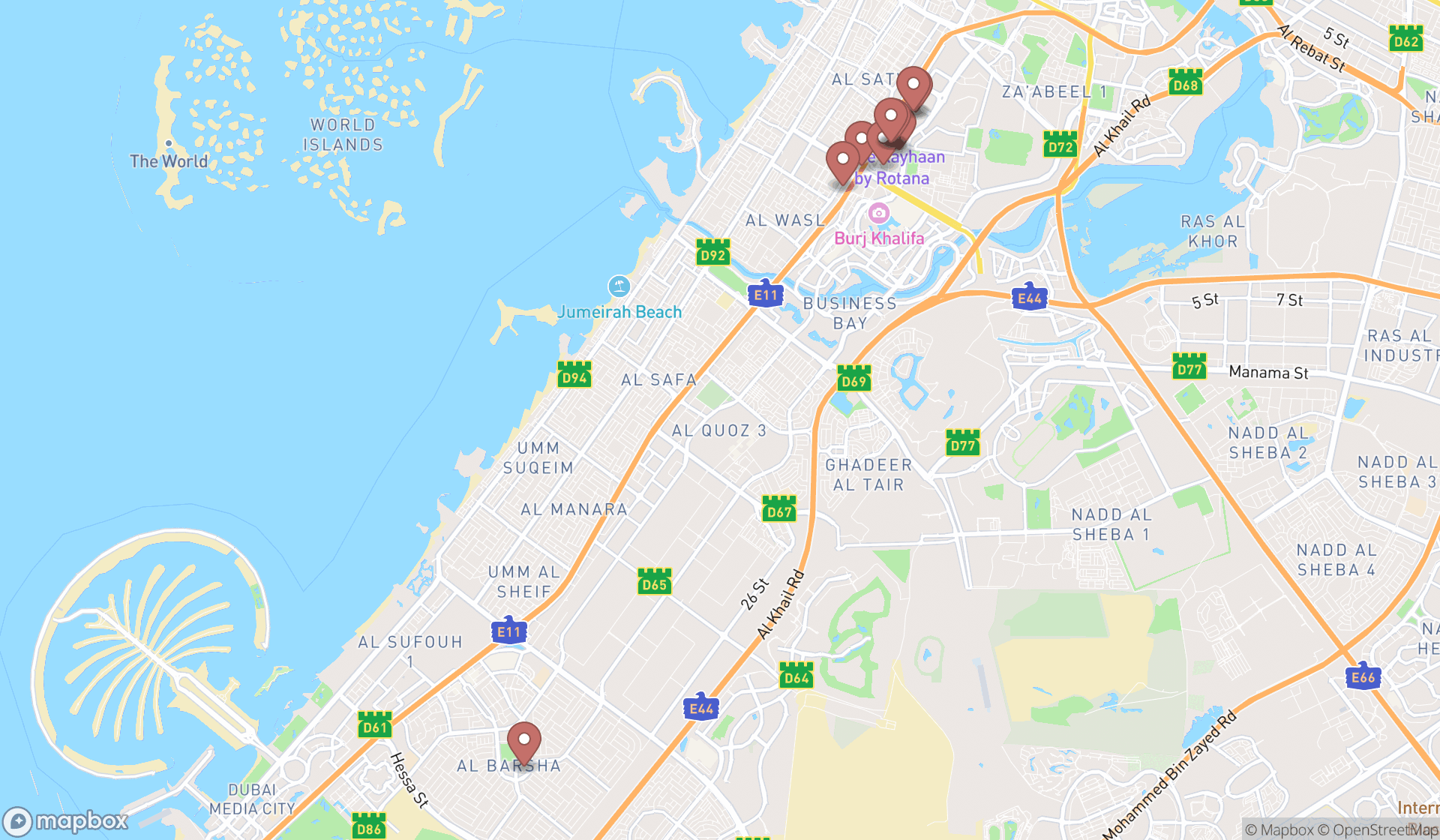 Map showing the ranked investment banks in Dubai, Dubai