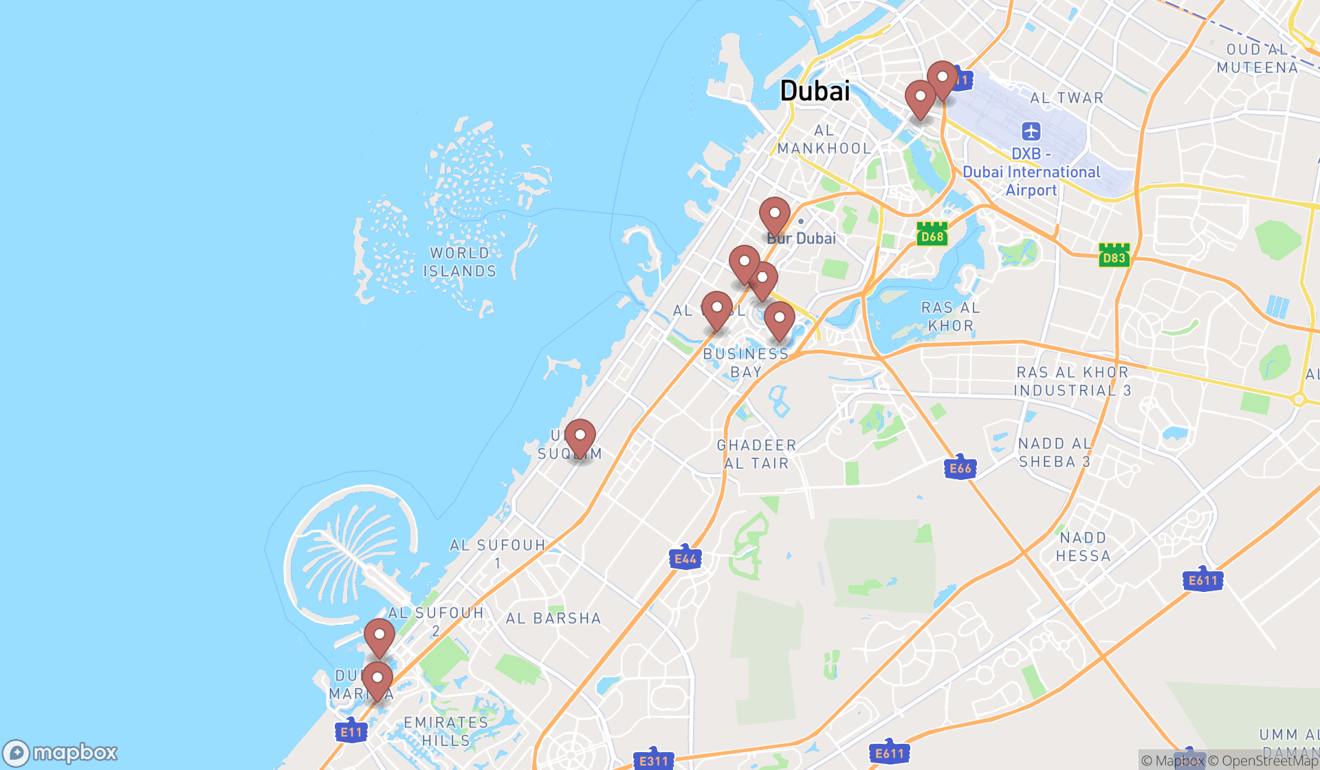 Map showing the ranked investment companies in Dubai, Dubai