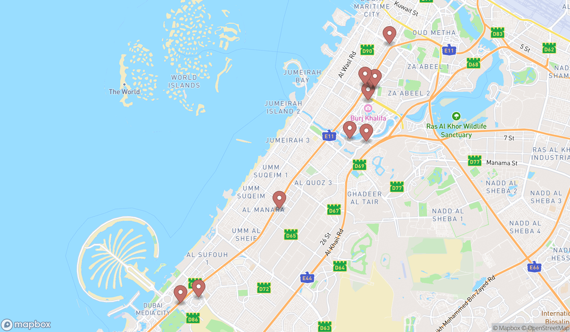 Map showing the ranked investment services in Dubai, Dubai