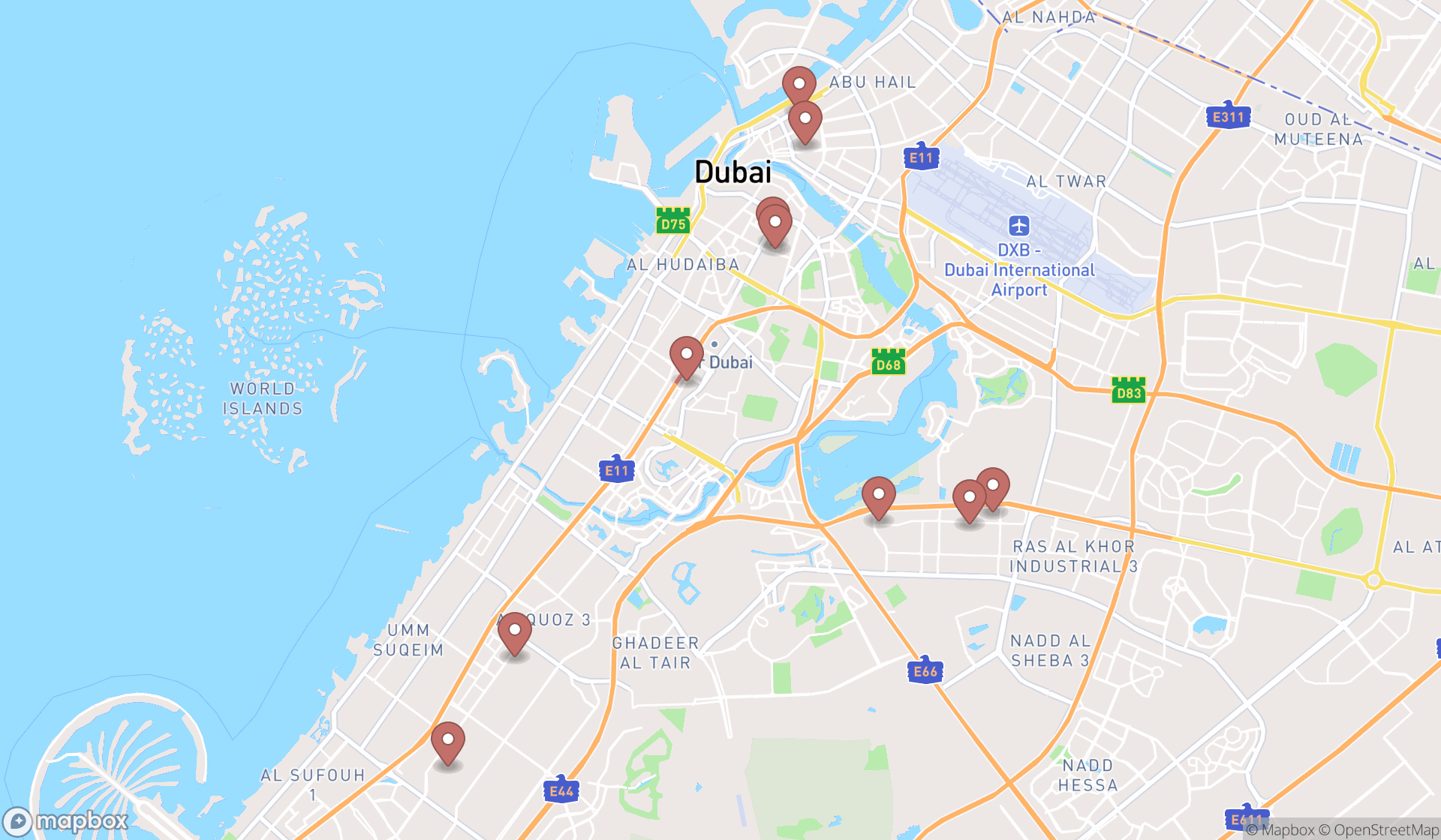 Map showing the ranked invitation printing services in Dubai, Dubai