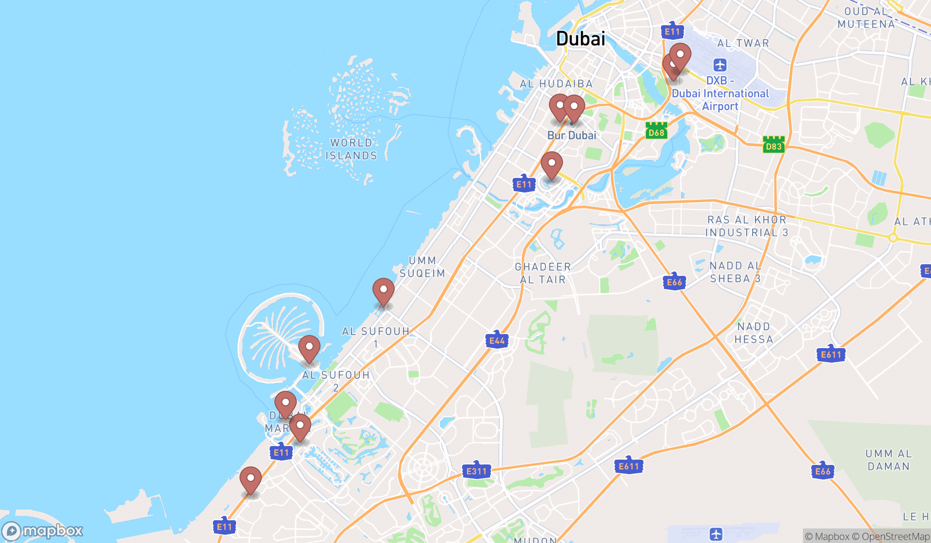 Map showing the ranked irish pubs in Dubai, Dubai