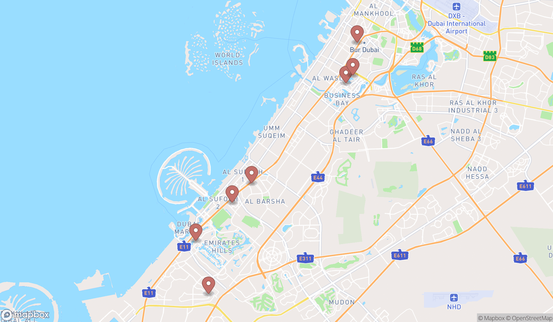 Map showing the ranked irish restaurants in Dubai, Dubai