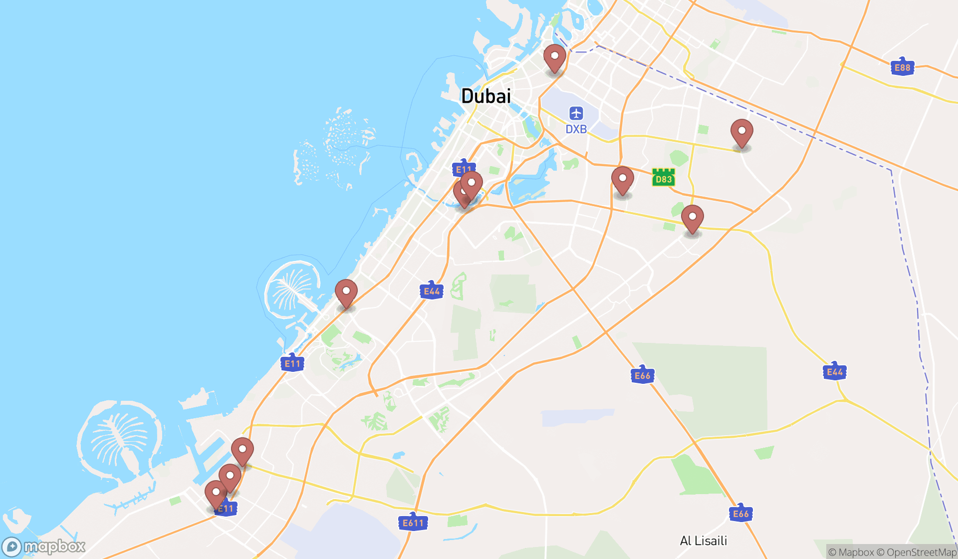 Map showing the ranked irrigation equipment suppliers in Dubai, Dubai