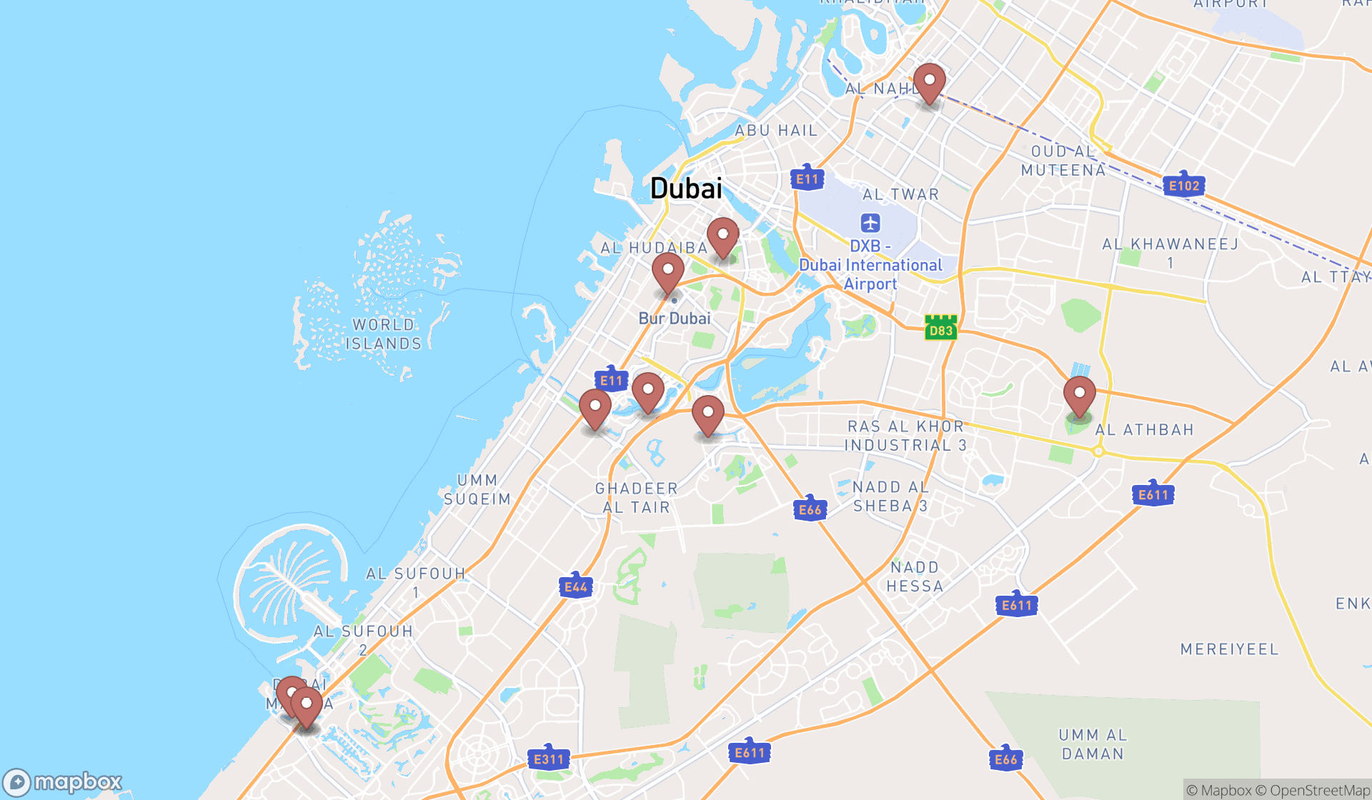 Map showing the ranked italian grocery stores in Dubai, Dubai